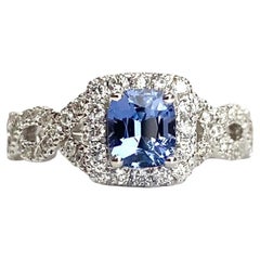 Vintage 14k White Gold Blue Sapphire Halo Ring