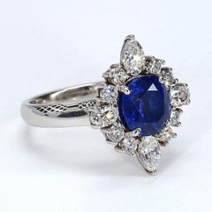 14k White Gold Blue Sapphire & Mixed-Shape Diamond Halo Ring - Size 6.5