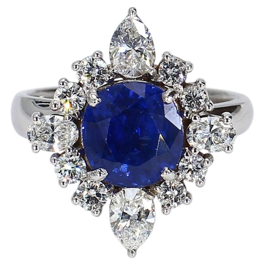 14k White Gold Blue Sapphire & Mixed-Shape Diamond Halo Ring - Size 6.5