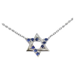14k Gold Blue Sapphire Star of David Pendant Necklace