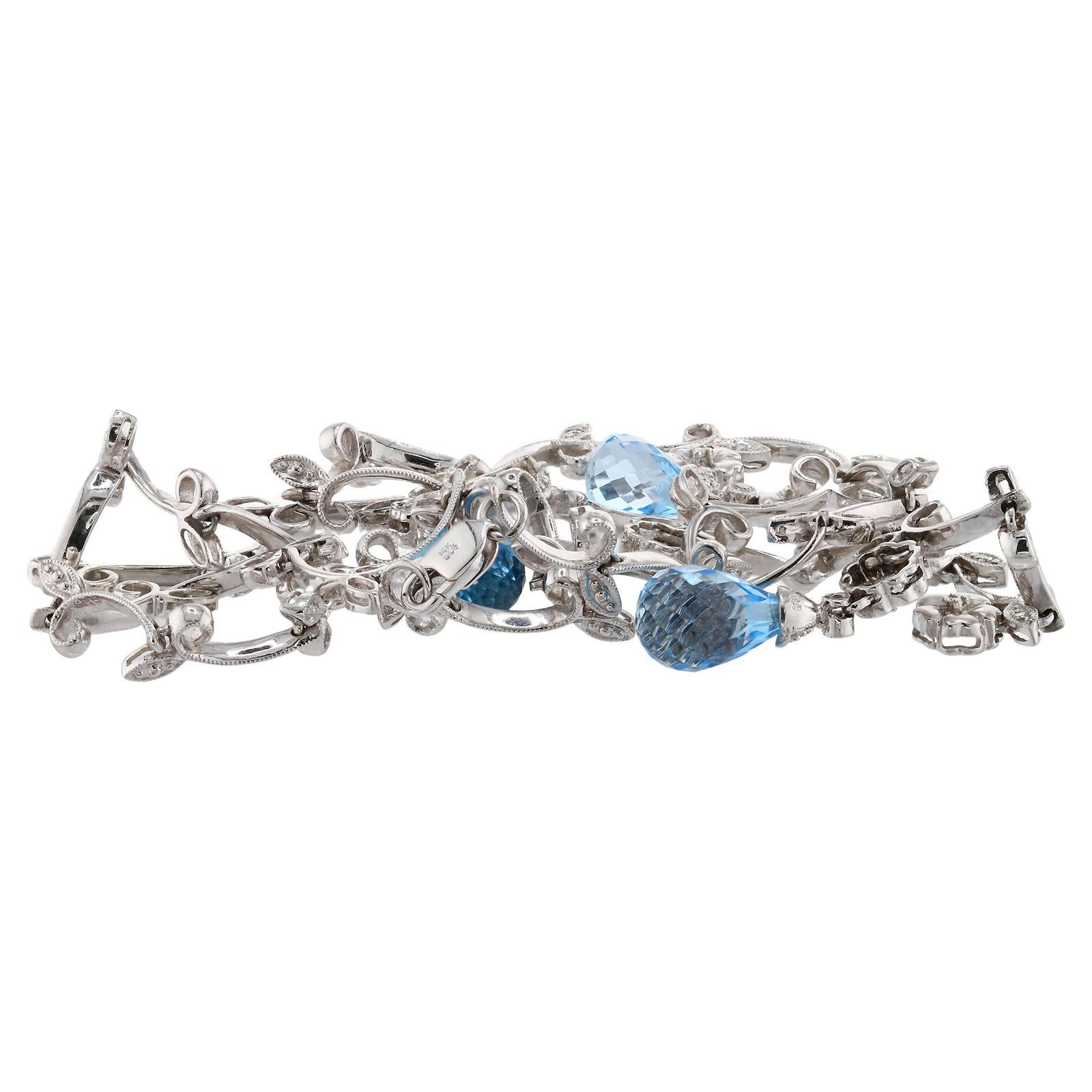 14k Weißgold Blau Topas Briolette Diamant Girlanden-Halskette im Zustand „Hervorragend“ im Angebot in New York, NY