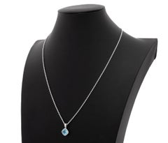 14K White Gold Blue Topaz and Diamond Pendant Necklace
