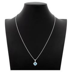 14K White Gold Blue Topaz and Diamond Pendant Necklace
