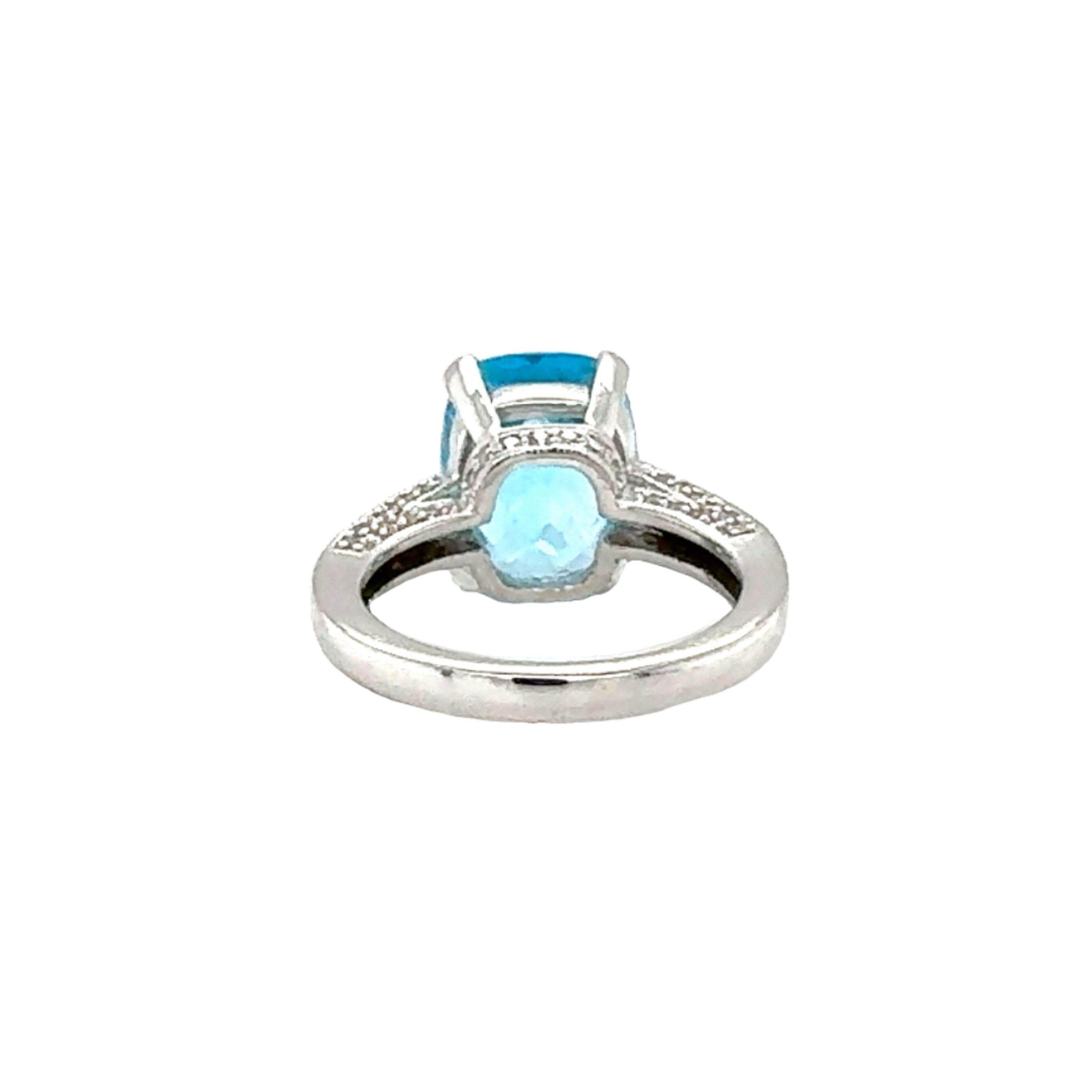 Contemporary 14K White Gold Blue Topaz and Diamond Ring For Sale