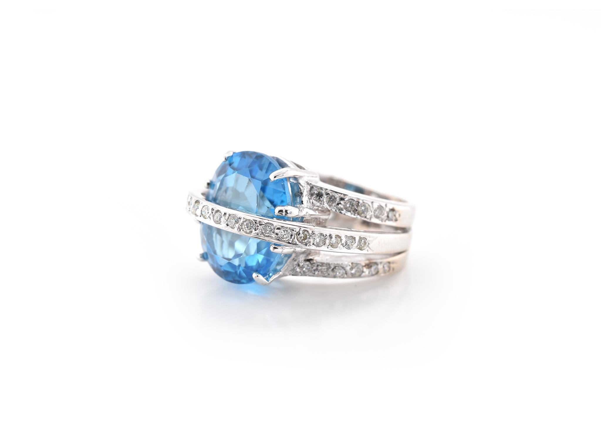 14 Karat White Gold Blue Topaz and Diamond Ring In Excellent Condition In Scottsdale, AZ
