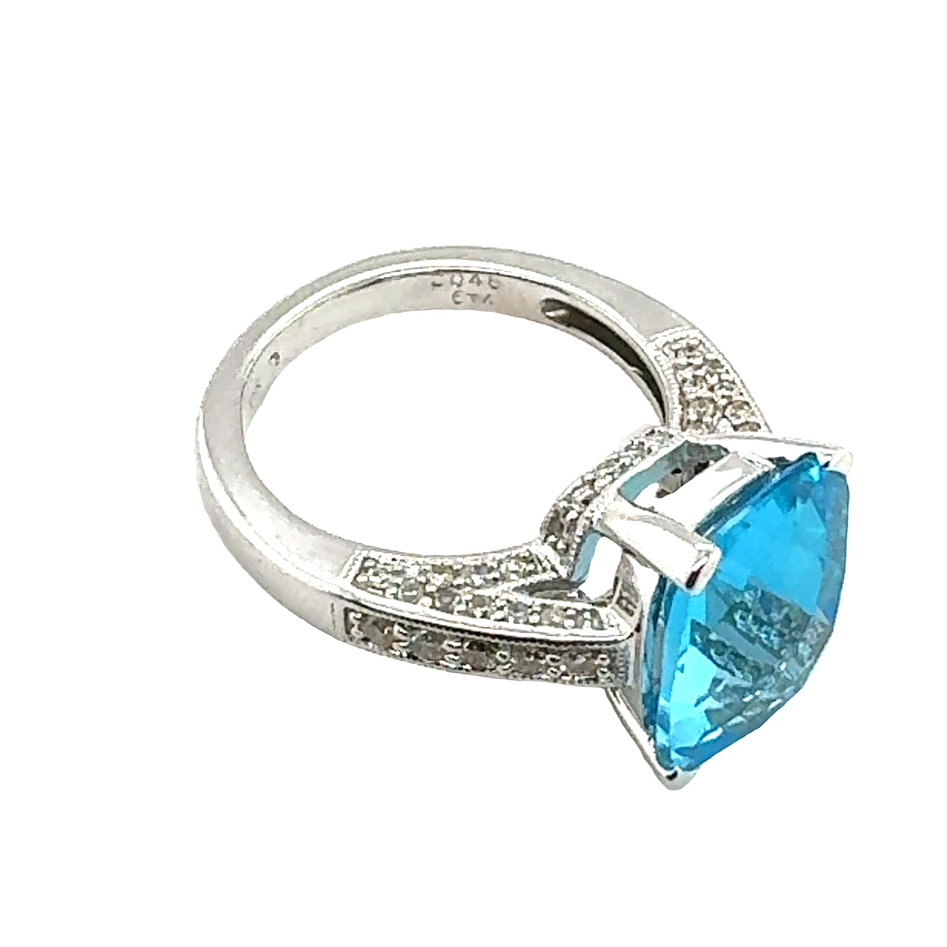 Women's 14K White Gold Blue Topaz and Diamond Ring For Sale
