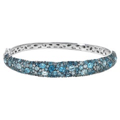 14K White Gold Blue Topaz Bangle with Diamonds