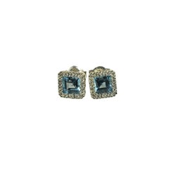 14K White Gold Blue Topaz & Diamond Earrings #16341