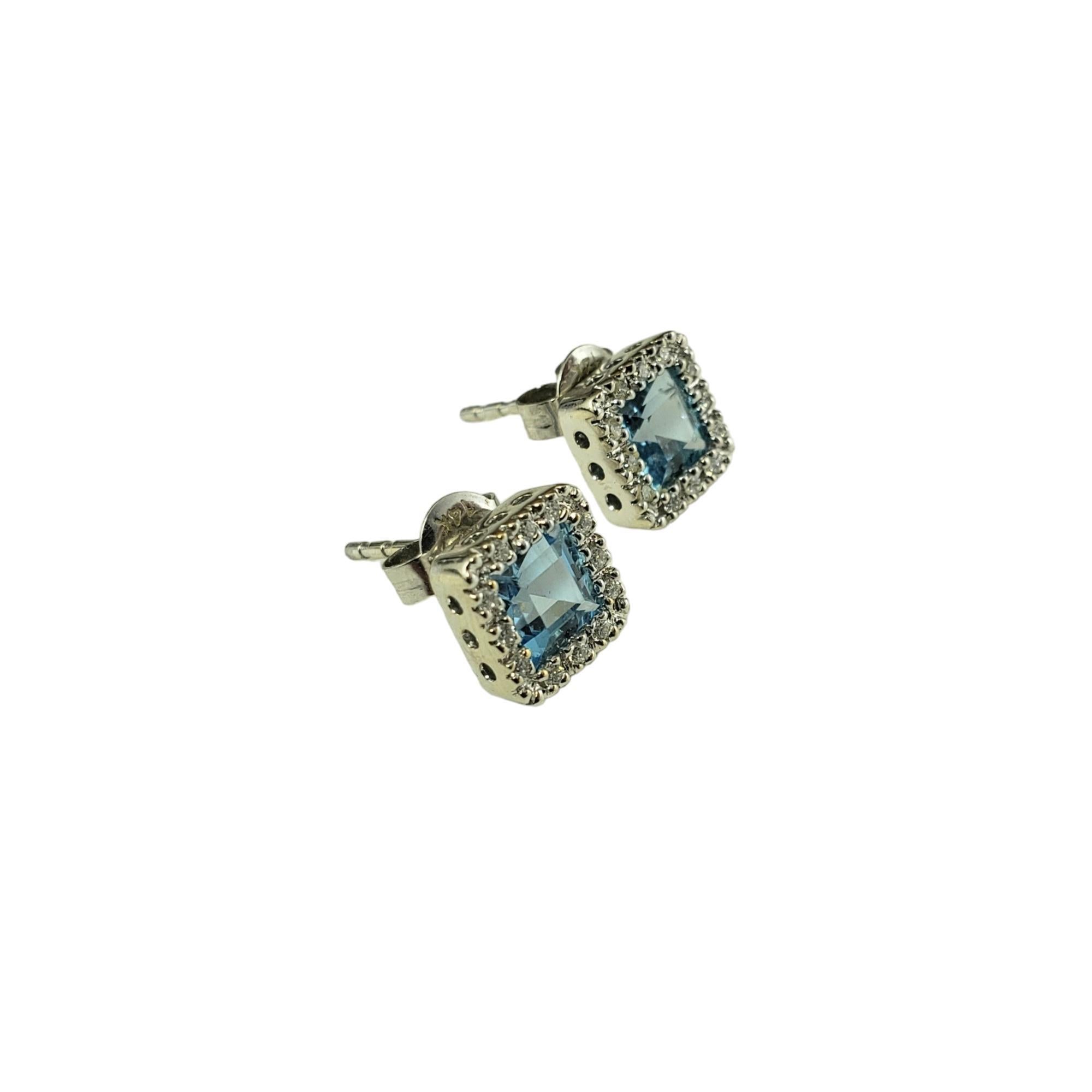 Square Cut 14K White Gold Blue Topaz & Diamond Earrings #16341 For Sale