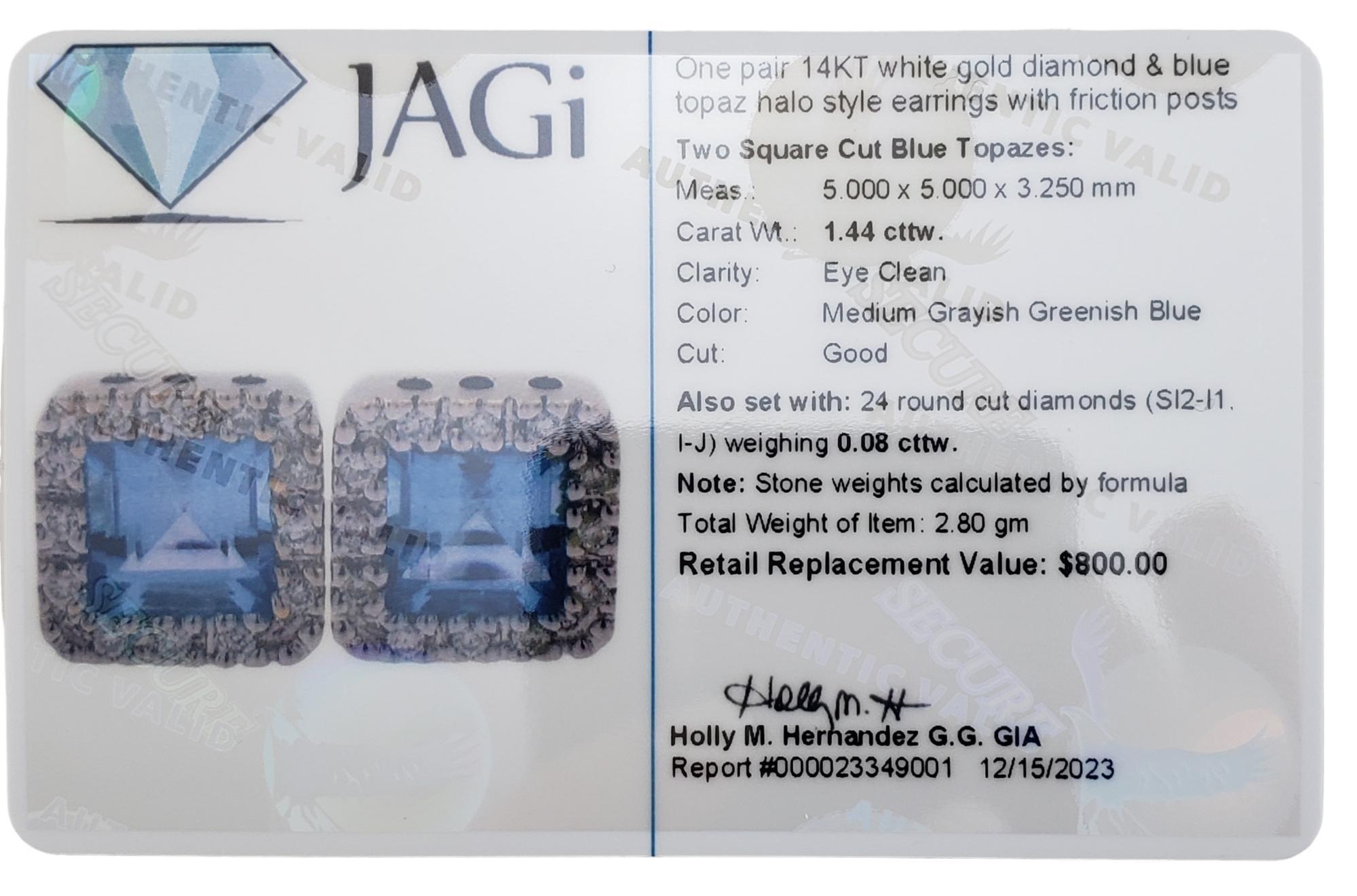 14K White Gold Blue Topaz & Diamond Earrings #16341 For Sale 3