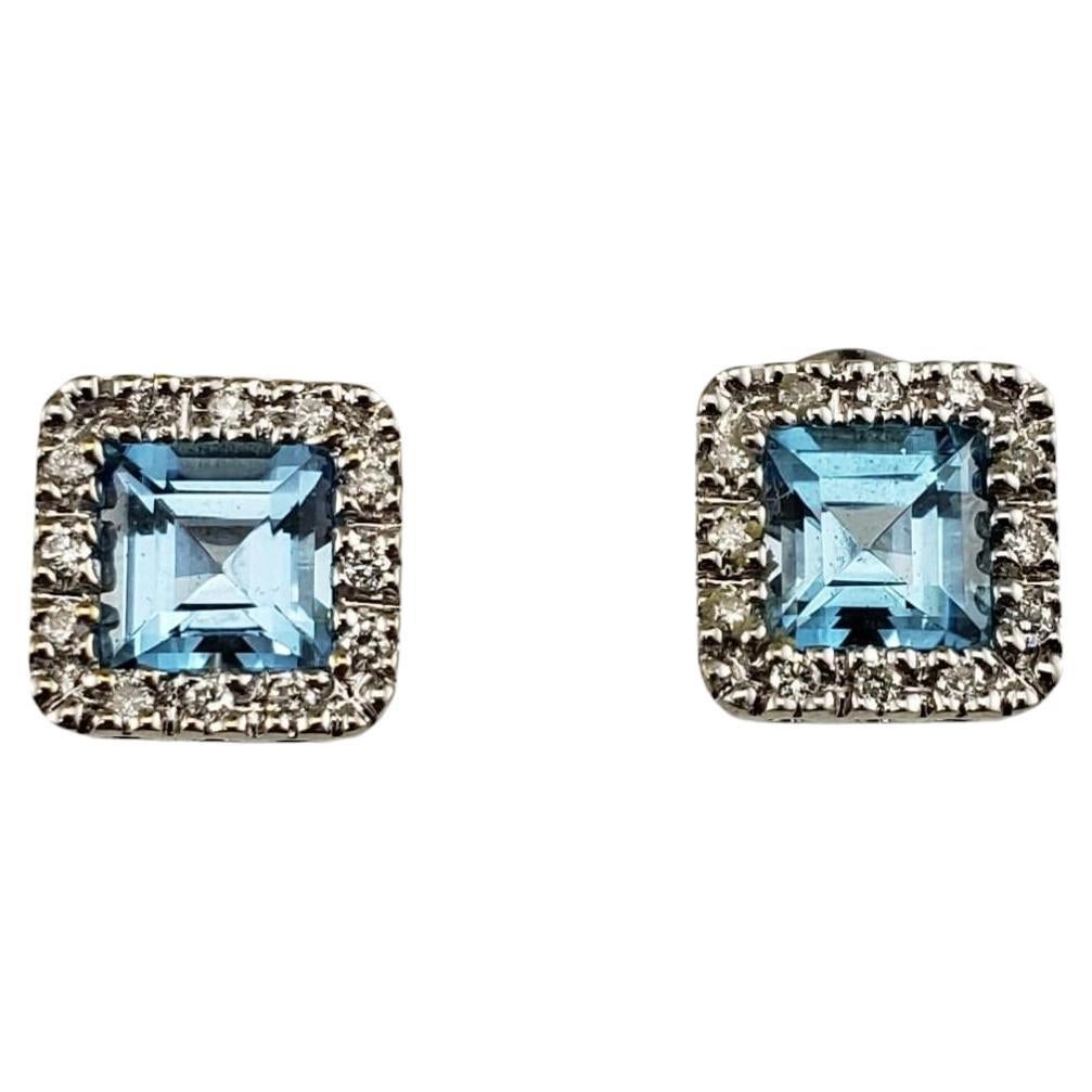 Boucles d'oreilles en or blanc 14 carats, topaze bleue et diamant n°16341