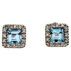 14K Weißgold Blauer Topas & Diamant-Ohrringe #16341