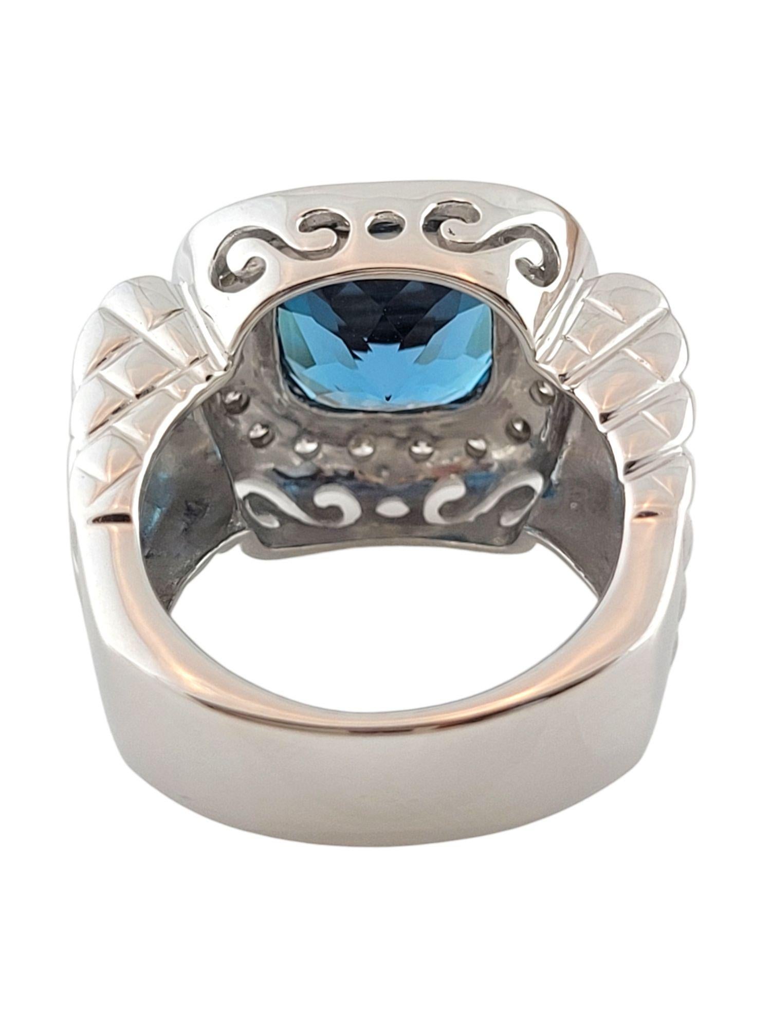 Square Cut 14K White Gold Blue Topaz Diamond Halo Cocktail Ring Size 7 #14765 For Sale