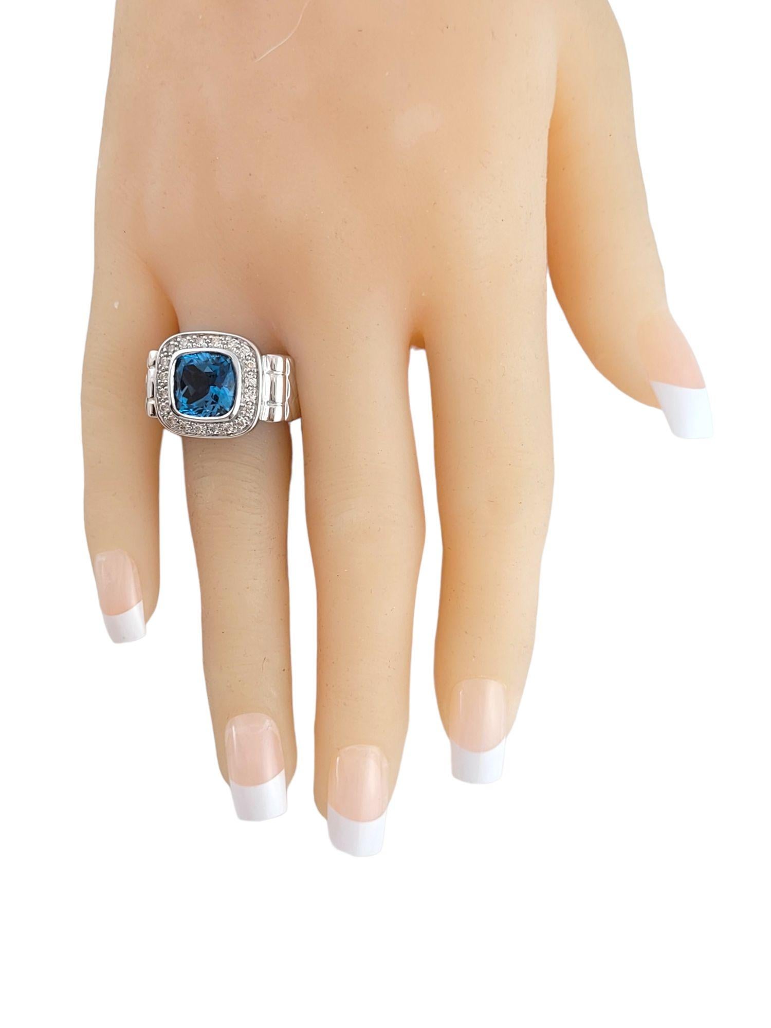 14K White Gold Blue Topaz Diamond Halo Cocktail Ring Size 7 #14765 For Sale 1