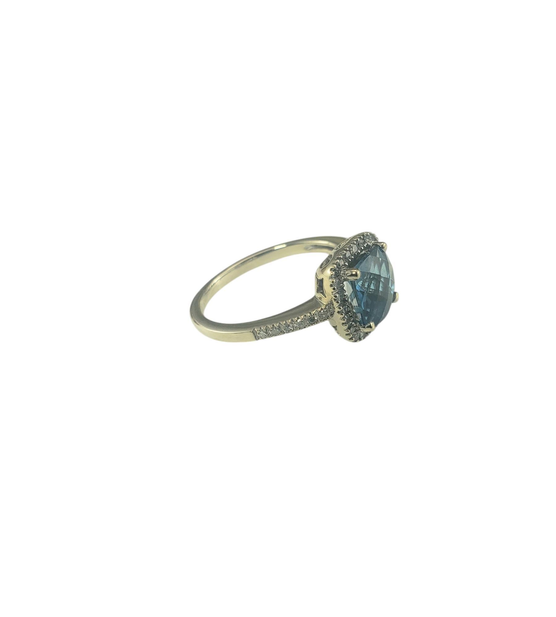Cushion Cut 14K White Gold Blue Topaz & Diamond Halo Ring Size 5.75  #19660 For Sale