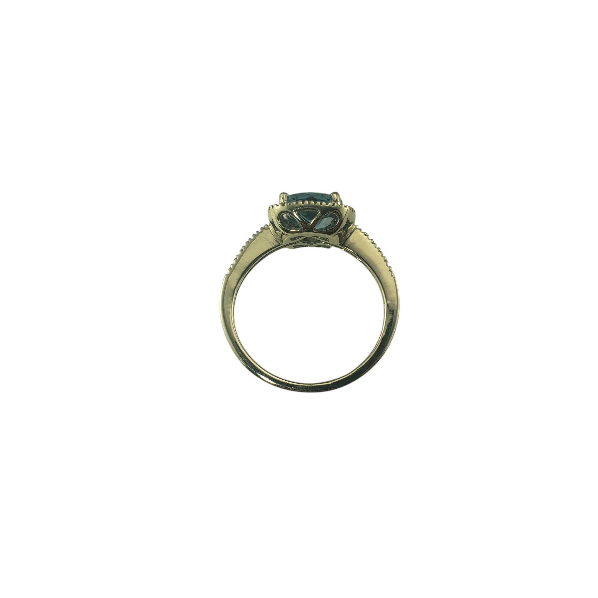 14K White Gold Blue Topaz & Diamond Halo Ring Size 5.75  #19660 In Good Condition For Sale In Washington Depot, CT