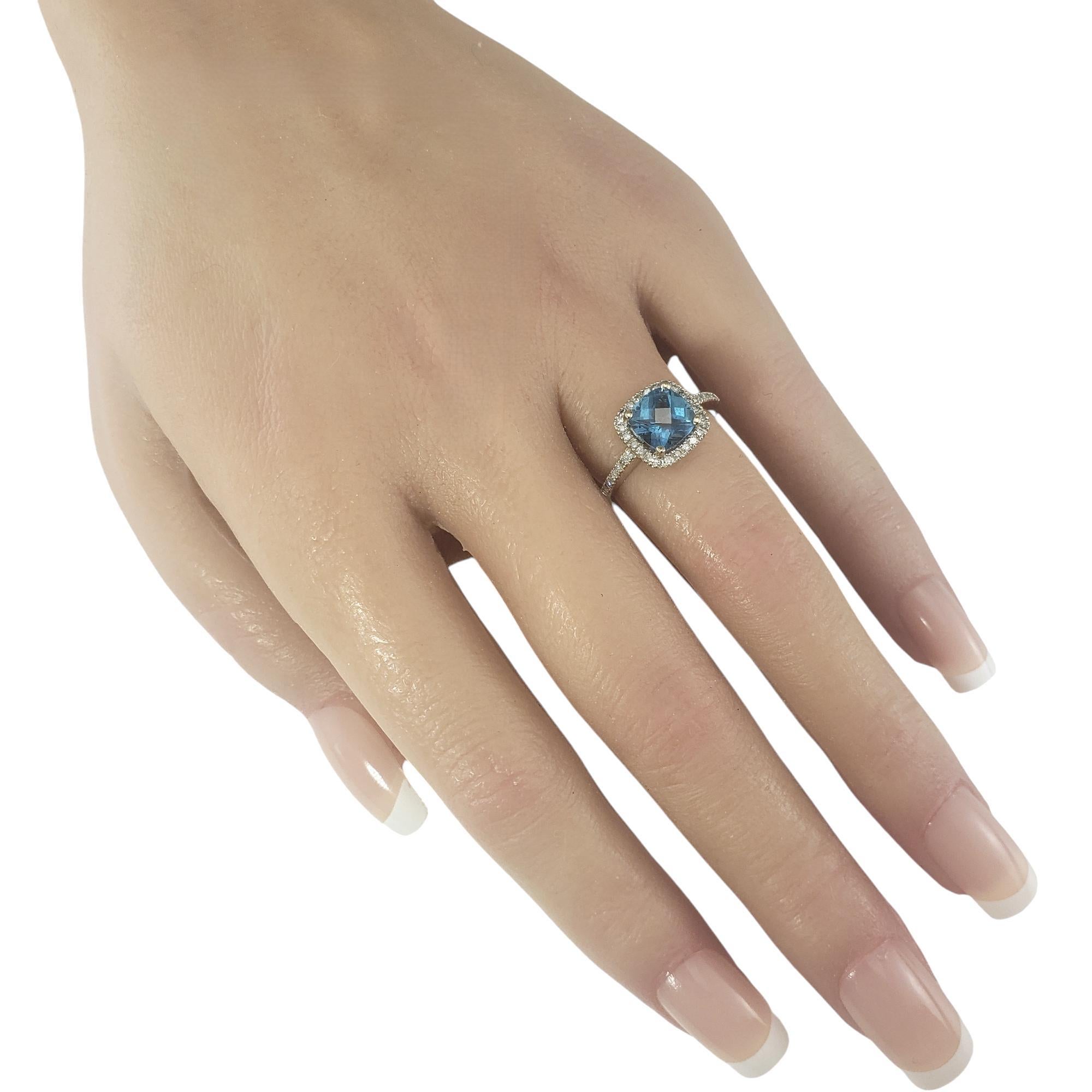 14K White Gold Blue Topaz & Diamond Halo Ring Size 5.75  #19660 For Sale 2