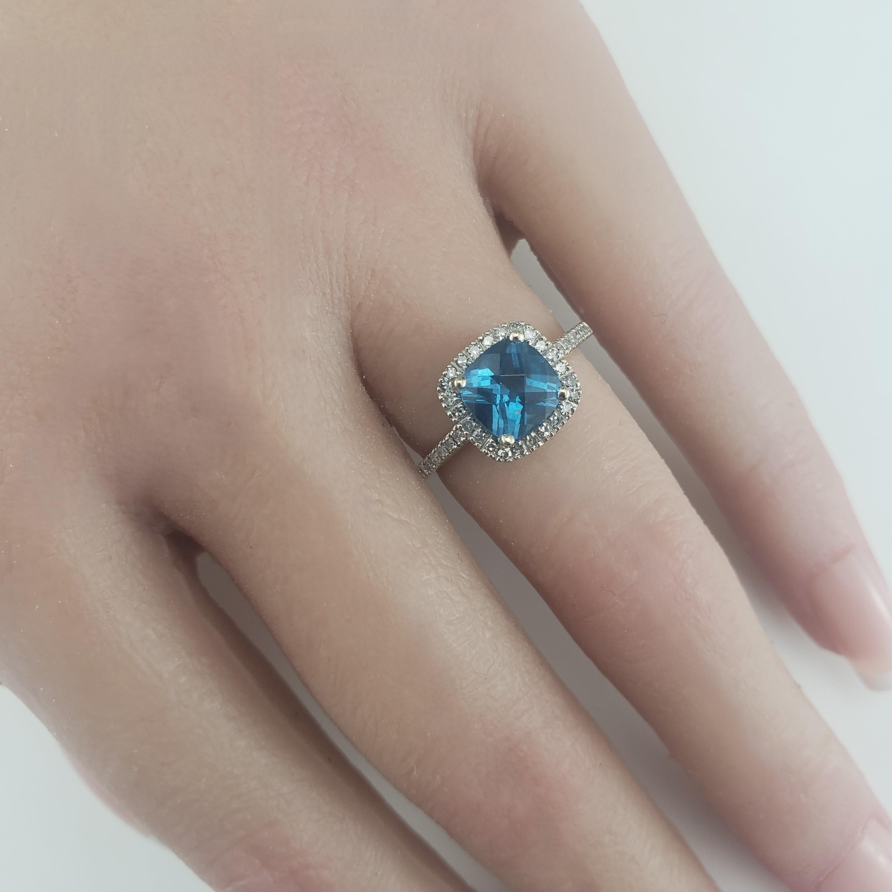 14K White Gold Blue Topaz & Diamond Halo Ring Size 5.75  #19660 For Sale 3