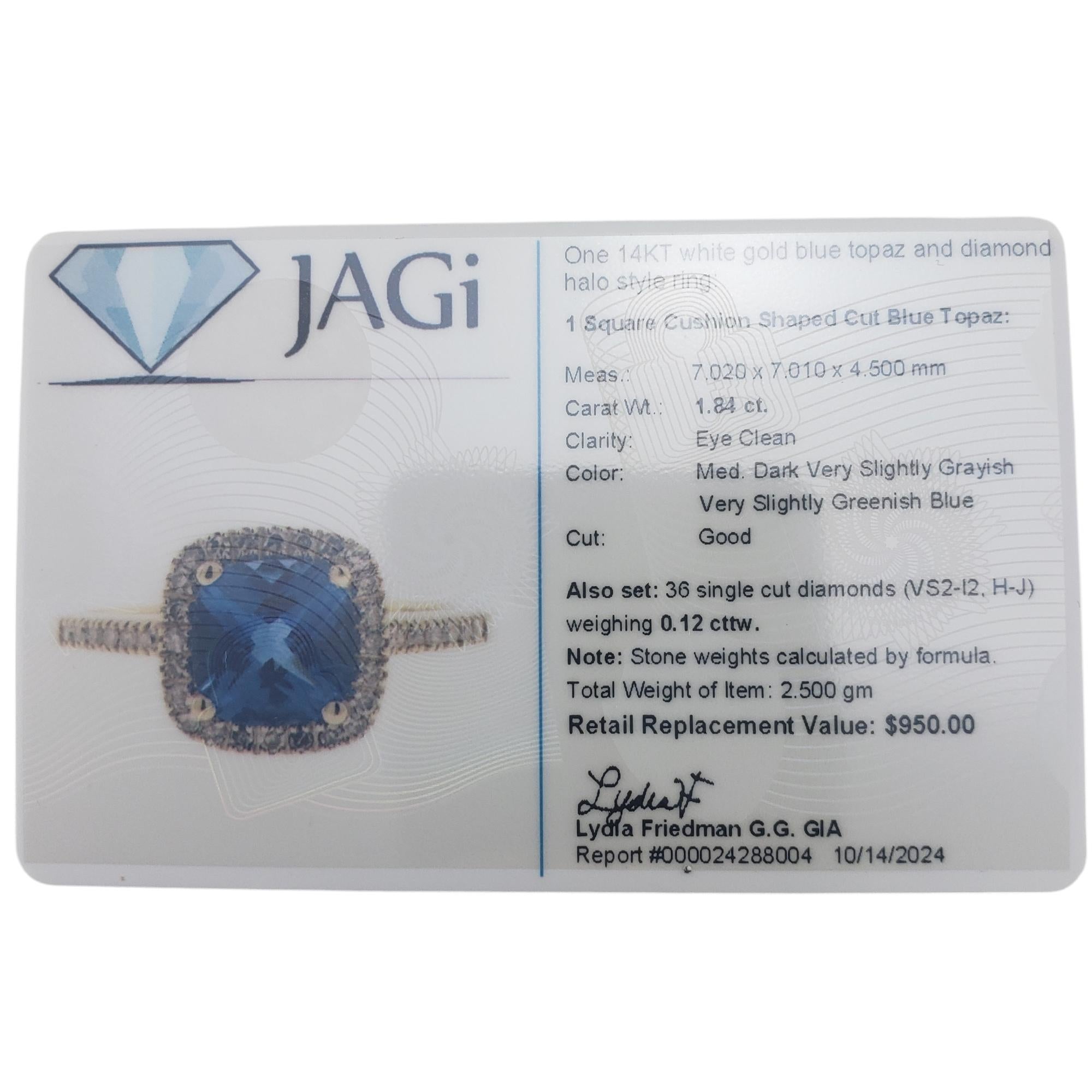 14K White Gold Blue Topaz & Diamond Halo Ring Size 5.75  #19660 For Sale 4