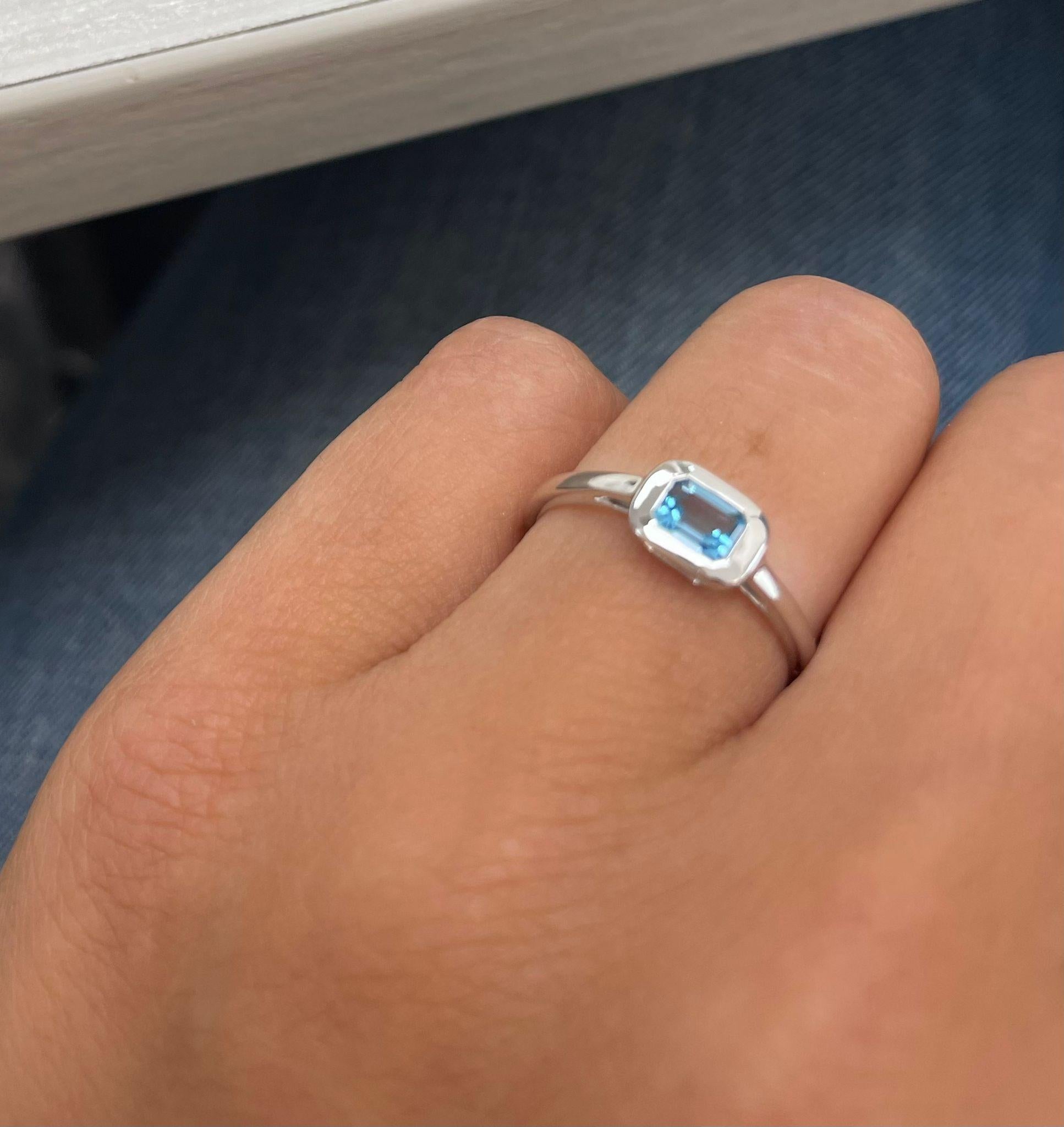 Round Cut 14K White Gold Blue Topaz Half-Way Around Band for Her For Sale