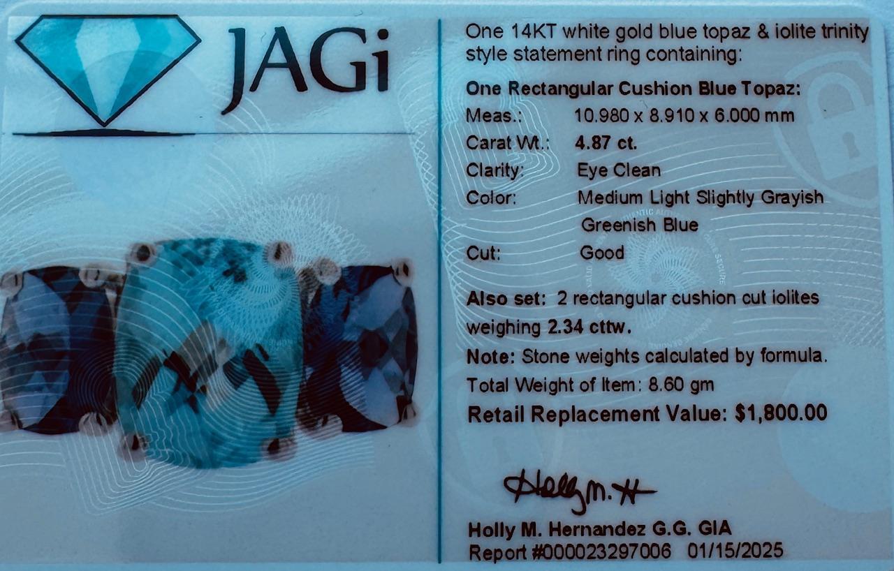 14K White Gold Blue Topaz & Iolite Trinity Style Ring Size 6.5 #20695 For Sale 4