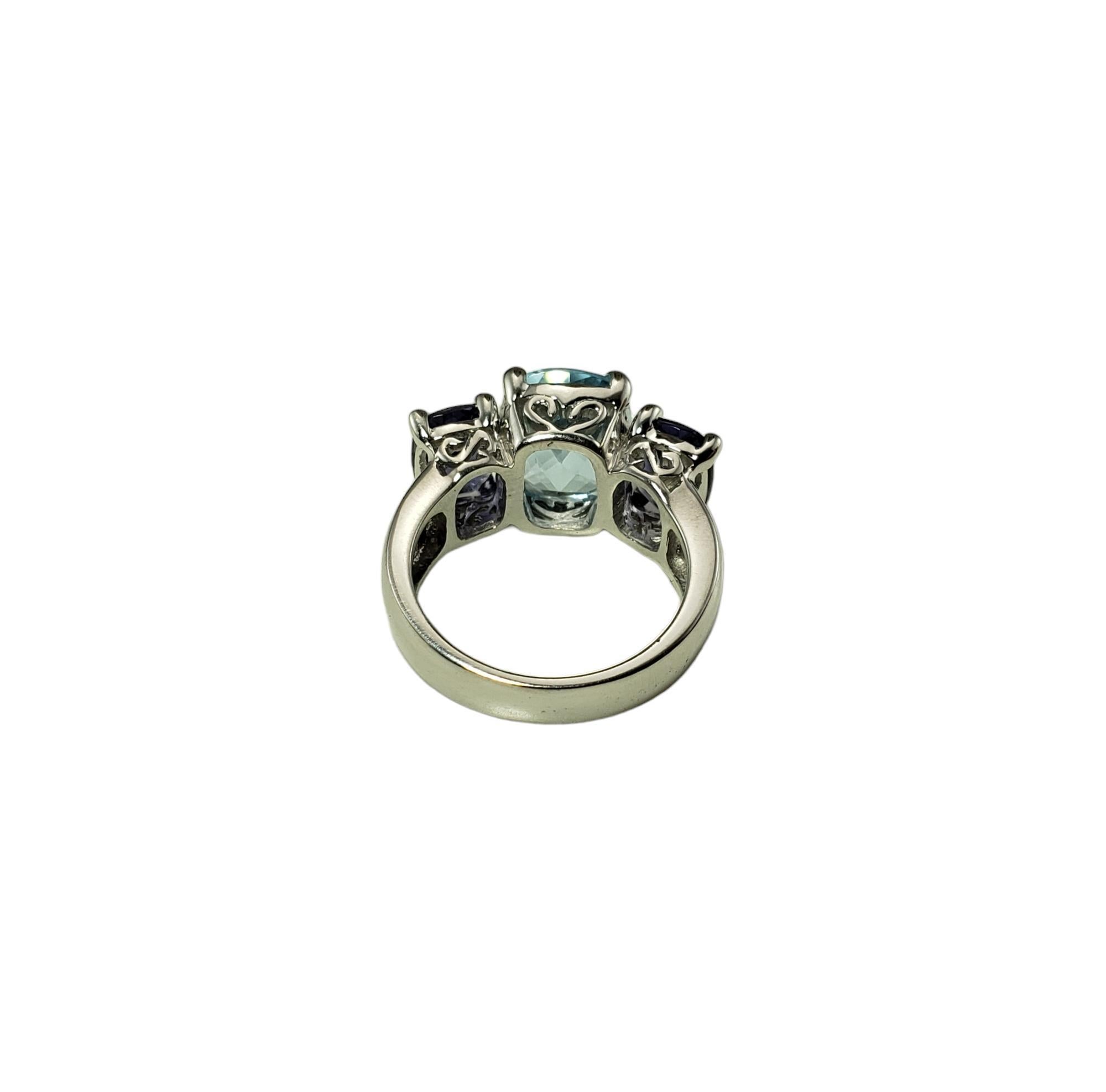 14K White Gold Blue Topaz & Iolite Trinity Style Ring Size 6.5 #20695 In Good Condition For Sale In Washington Depot, CT