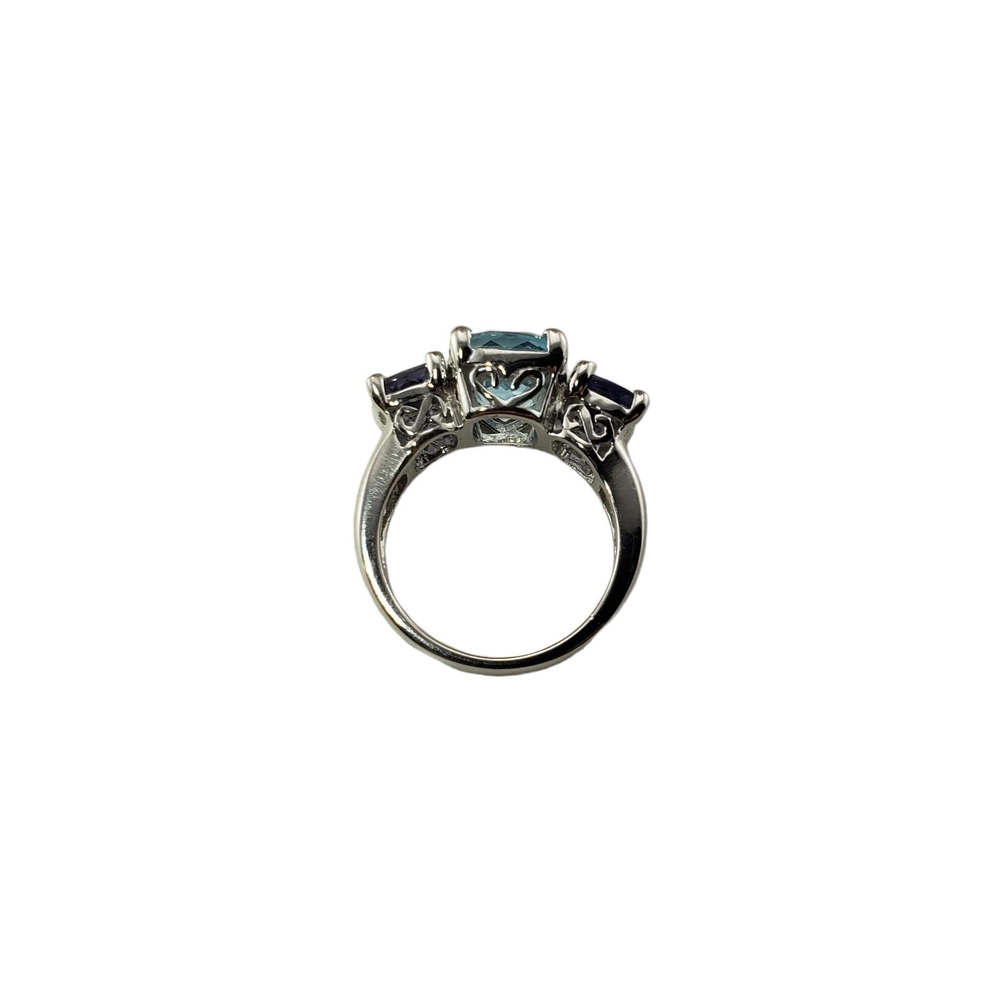 Women's 14K White Gold Blue Topaz & Iolite Trinity Style Ring Size 6.5 #20695 For Sale