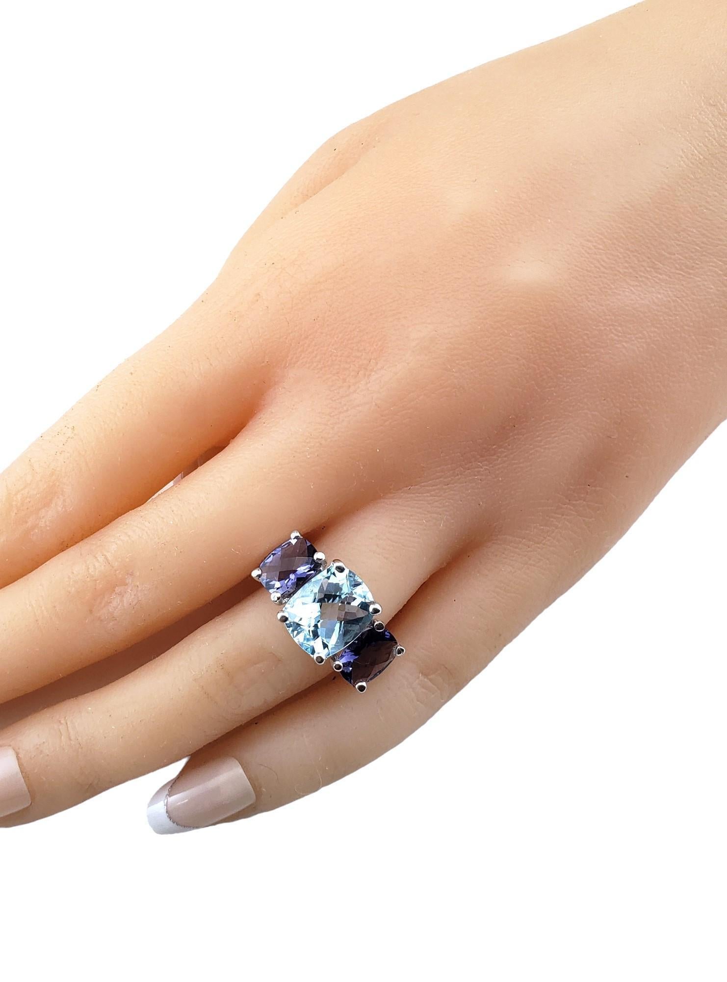 14K White Gold Blue Topaz & Iolite Trinity Style Ring Size 6.5 #20695 For Sale 2