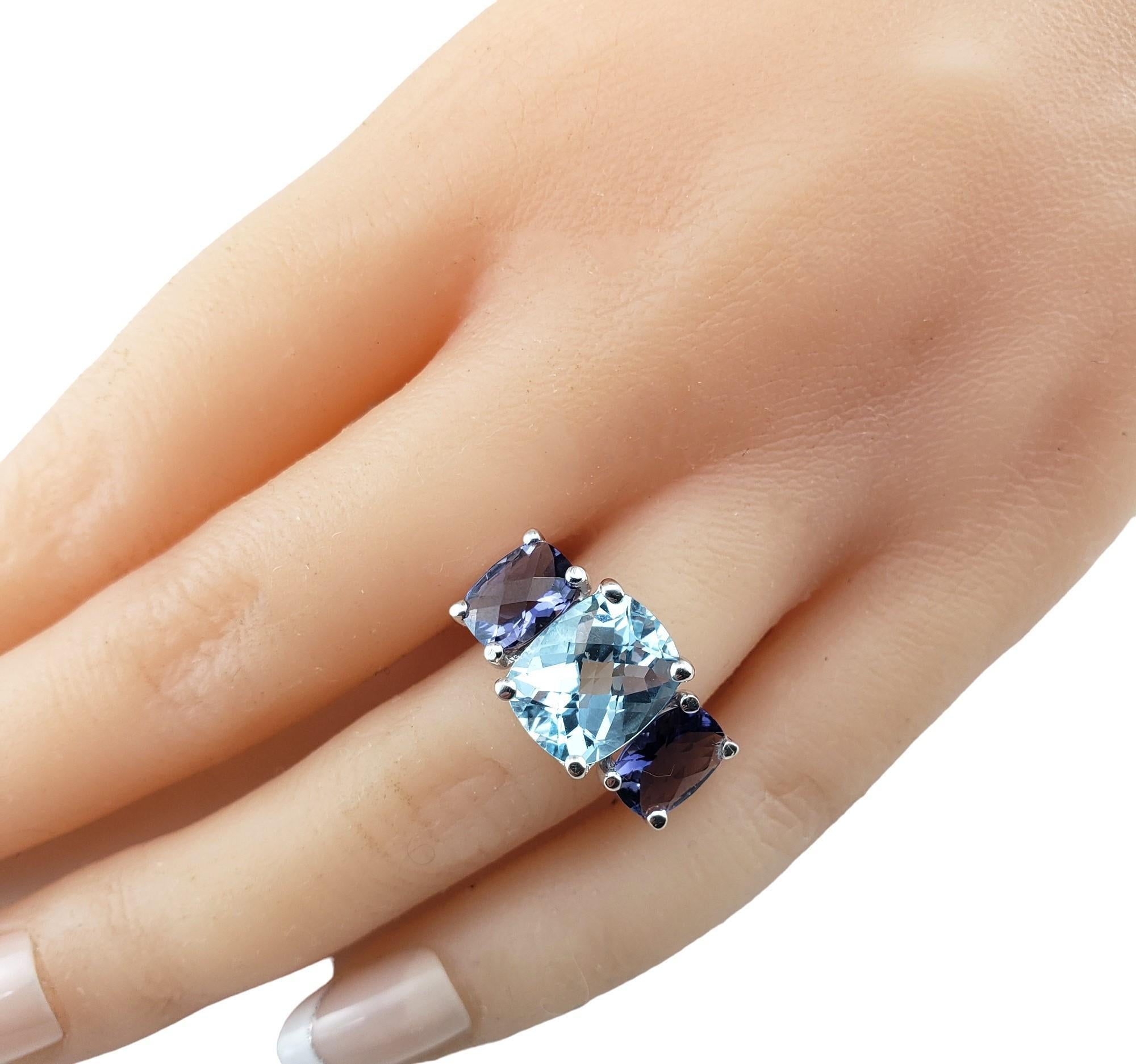 14K White Gold Blue Topaz & Iolite Trinity Style Ring Size 6.5 #20695 For Sale 3