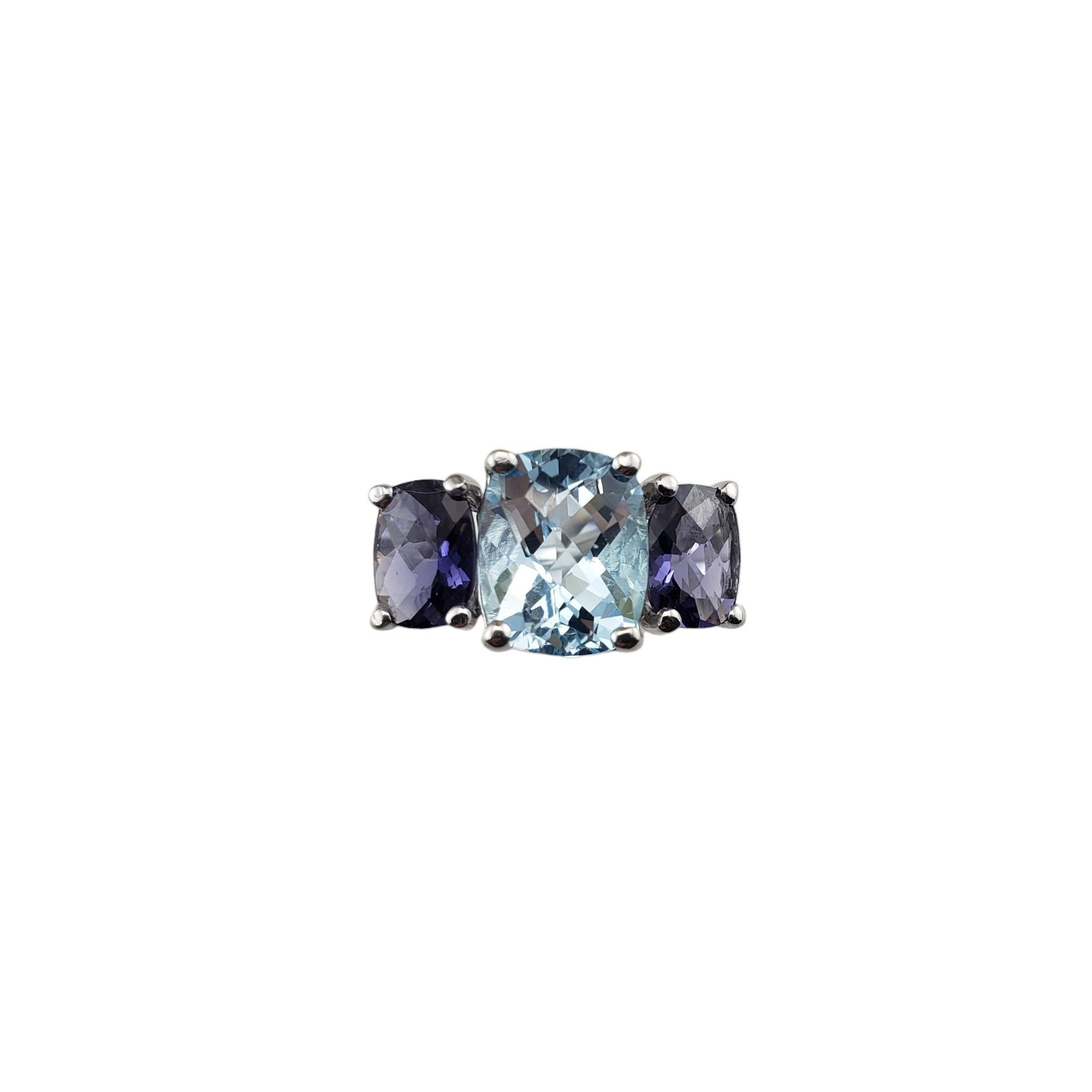 14K White Gold Blue Topaz & Iolite Trinity Style Ring Size 6.5 #20695 For Sale