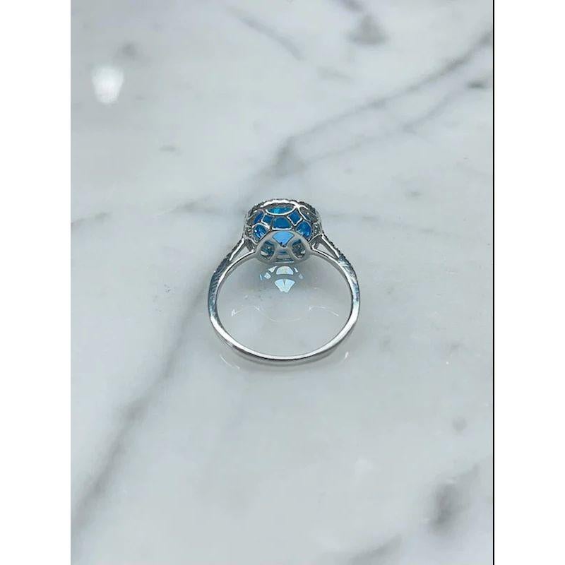 Round Cut 14K White Gold Blue Topaz Ring For Sale