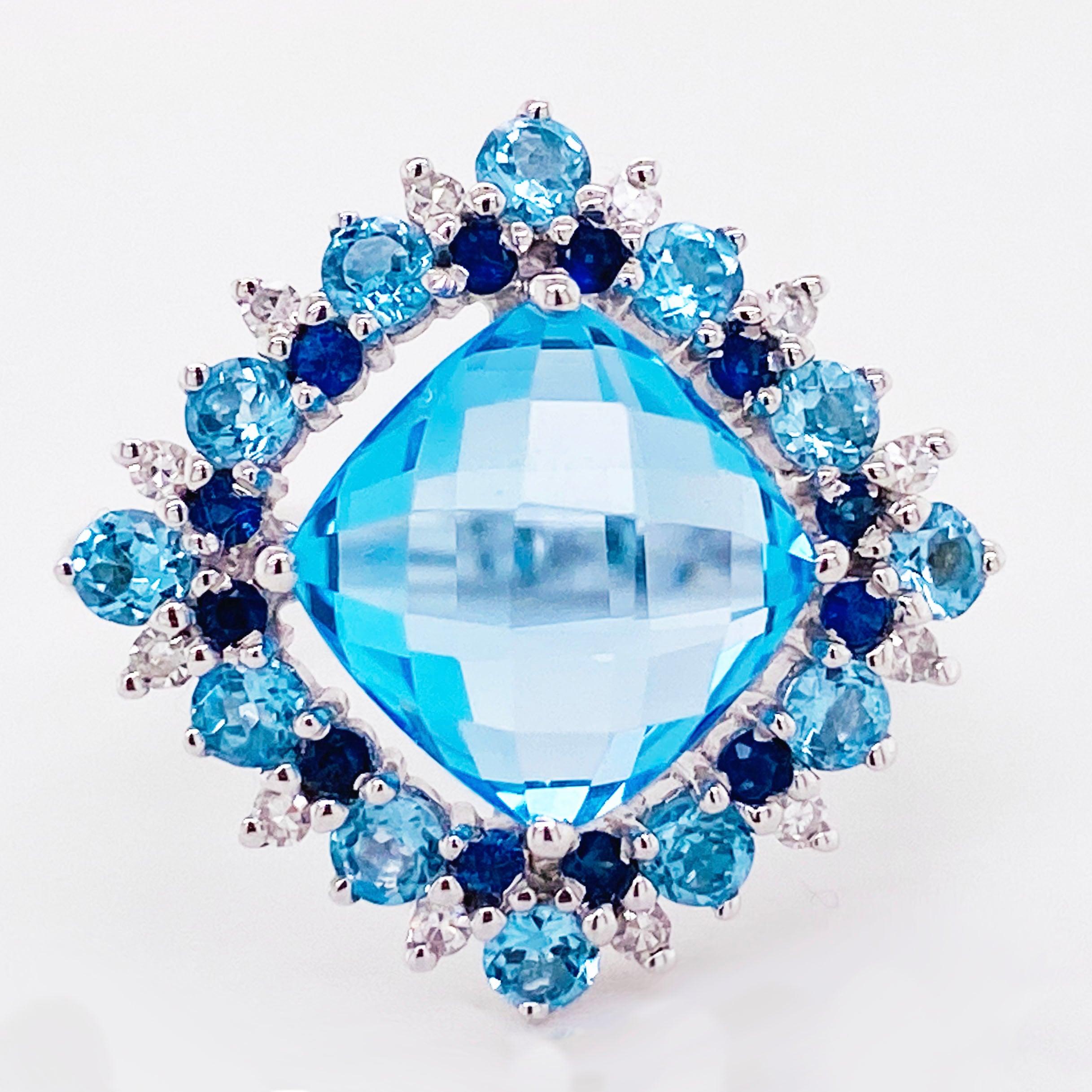 For Sale:  14k White Gold Blue Topaz, Sapphire and Diamond Ring 5