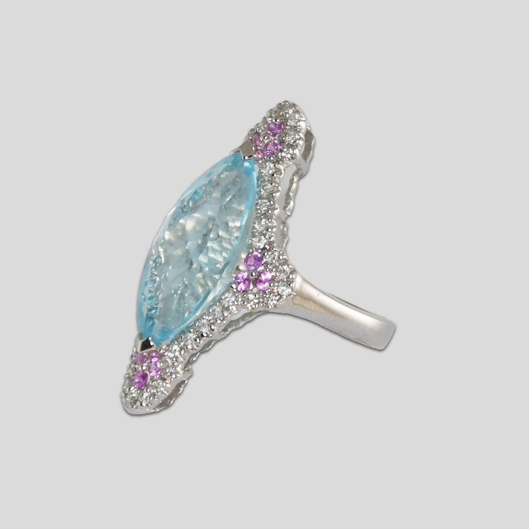 14K White Gold Blue Topaz, Sapphire, and Diamond Ring For Sale 1