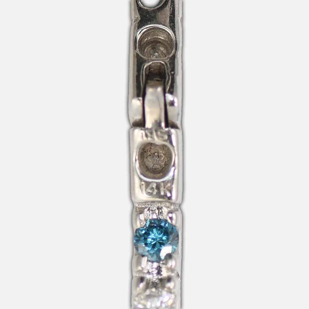 14K White Gold Blue & White Diamond Hoop Earrings 1.50 ct For Sale 1