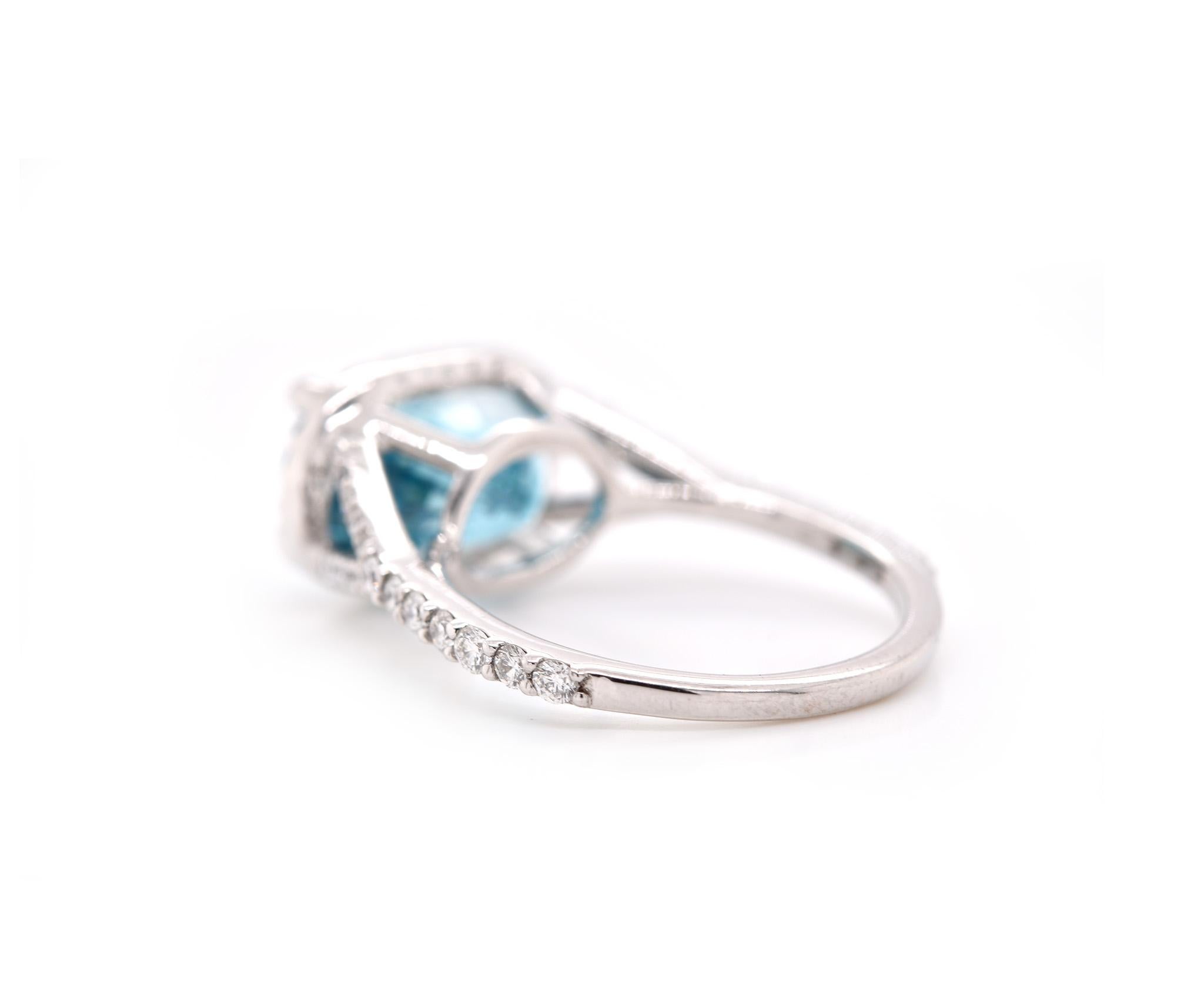 14 Karat White Gold Blue Zircon and Diamond Ring In Excellent Condition In Scottsdale, AZ
