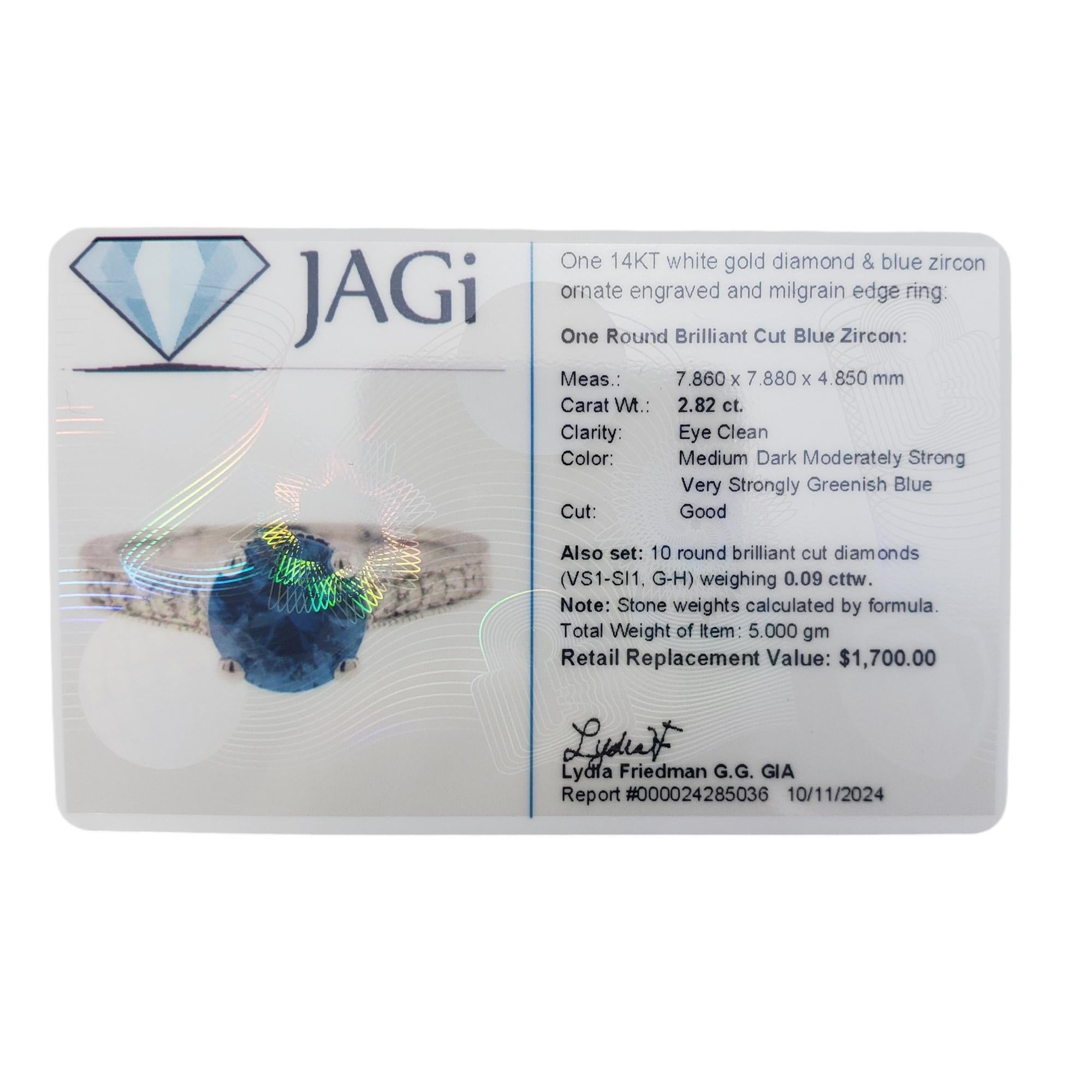 14K White Gold Blue Zircon and Diamond Ring Size 8 #19495 For Sale 4