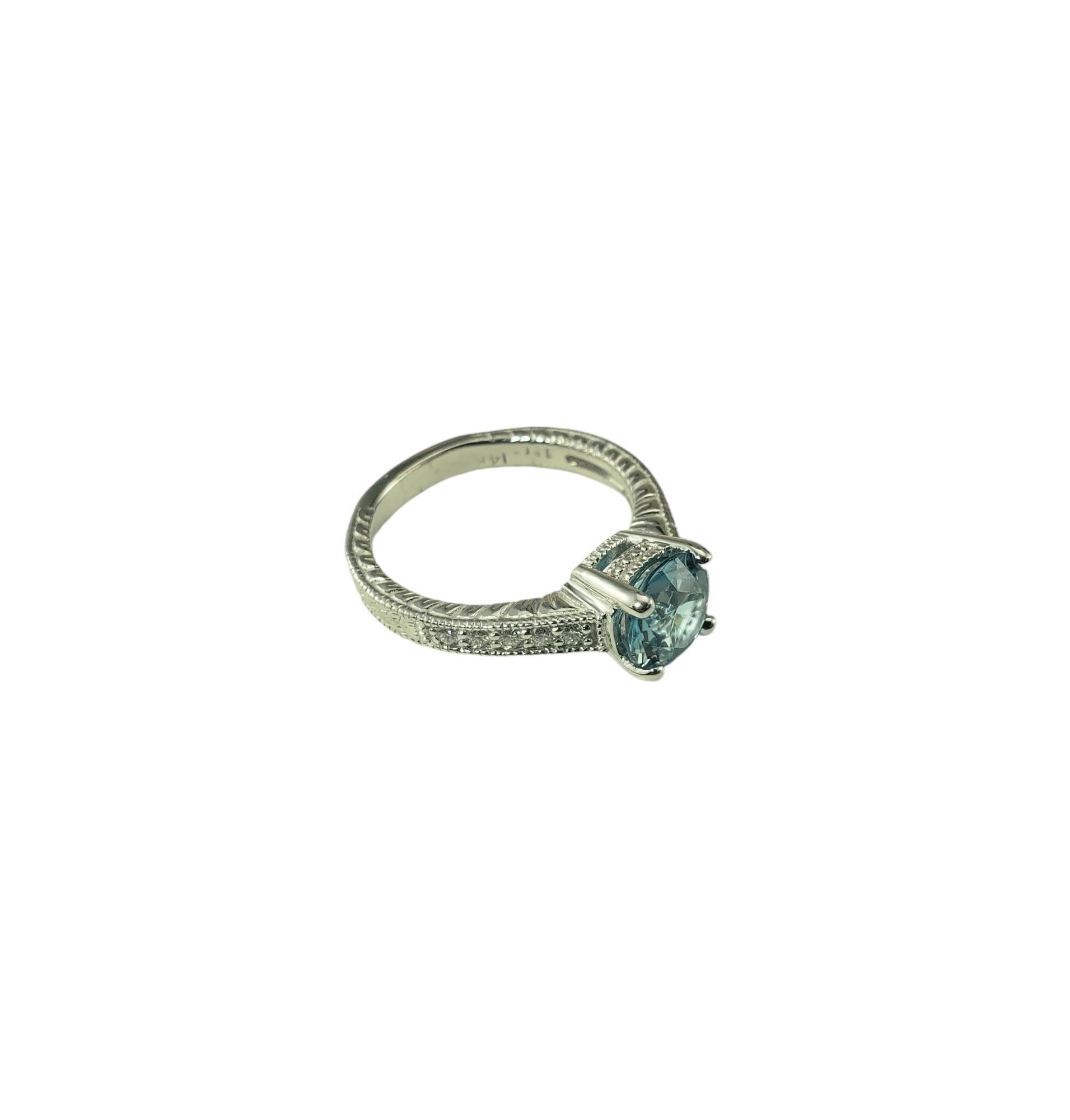 14K White Gold Blue Zircon and Diamond Ring Size 8 #19495 In Good Condition For Sale In Washington Depot, CT