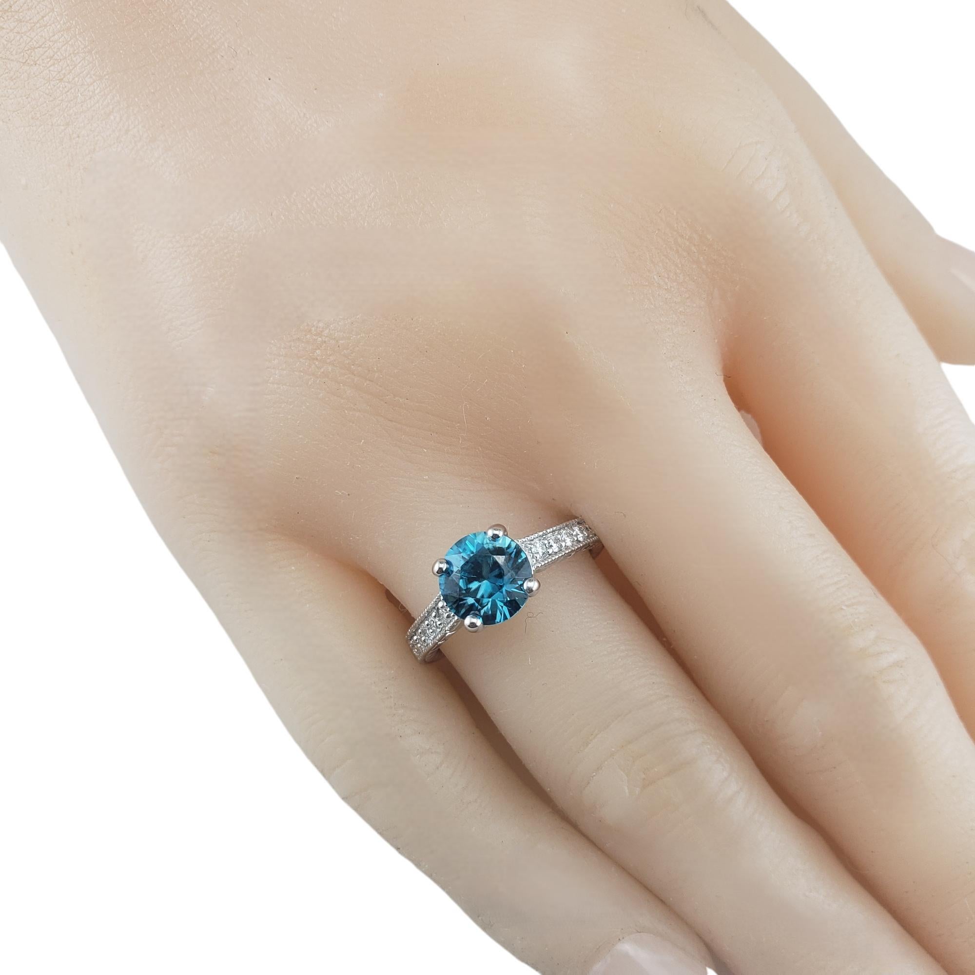 14K White Gold Blue Zircon and Diamond Ring Size 8 #19495 For Sale 3