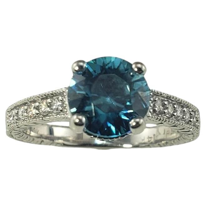 14K White Gold Blue Zircon and Diamond Ring Size 8 #19495