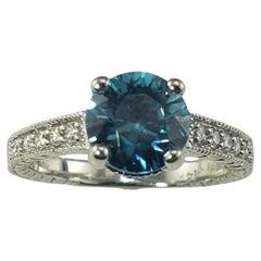 14K White Gold Blue Zircon and Diamond Ring Size 8 #19495