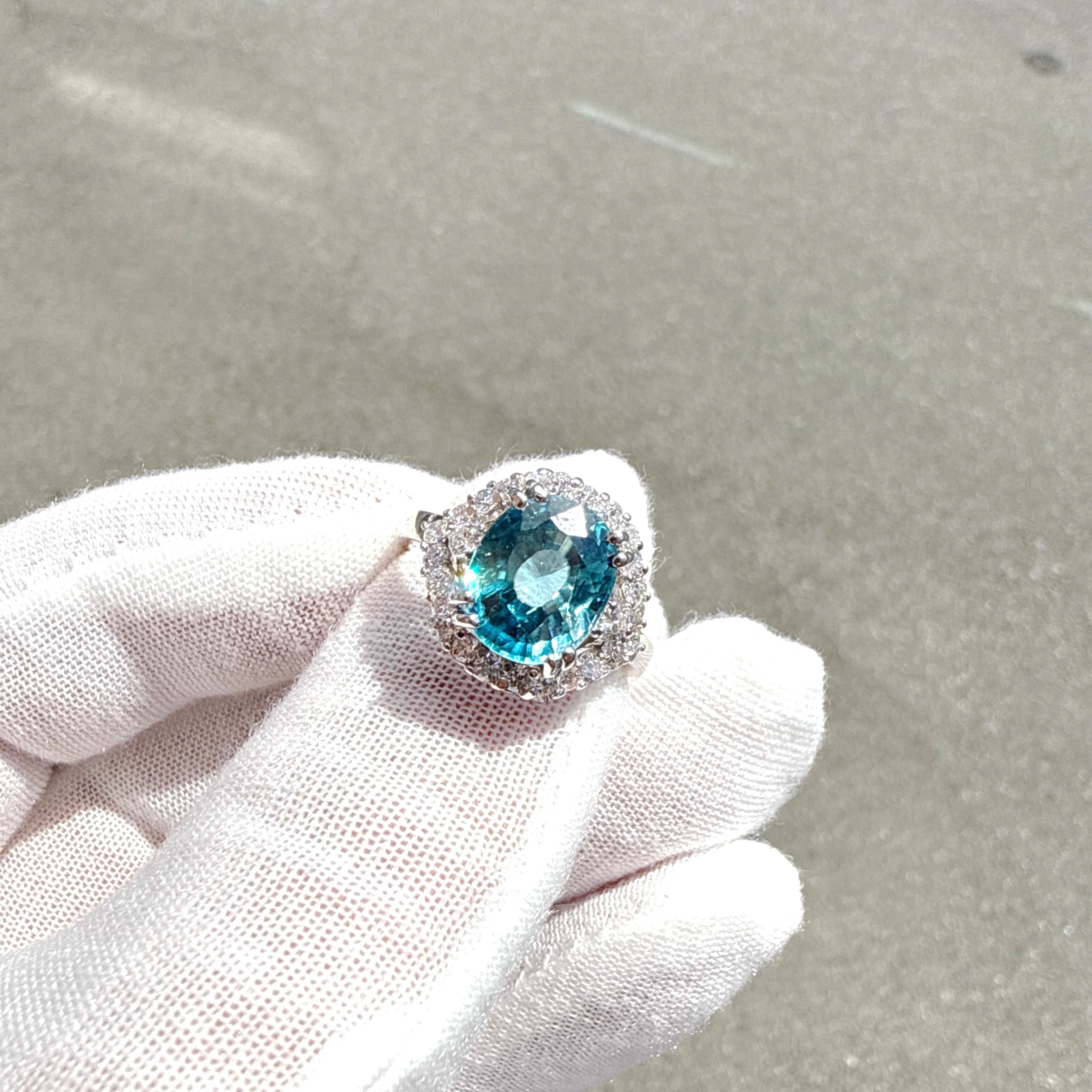 14K White Gold Blue Zircon and Natural Diamond Ring – 6.17TCW For Sale 5