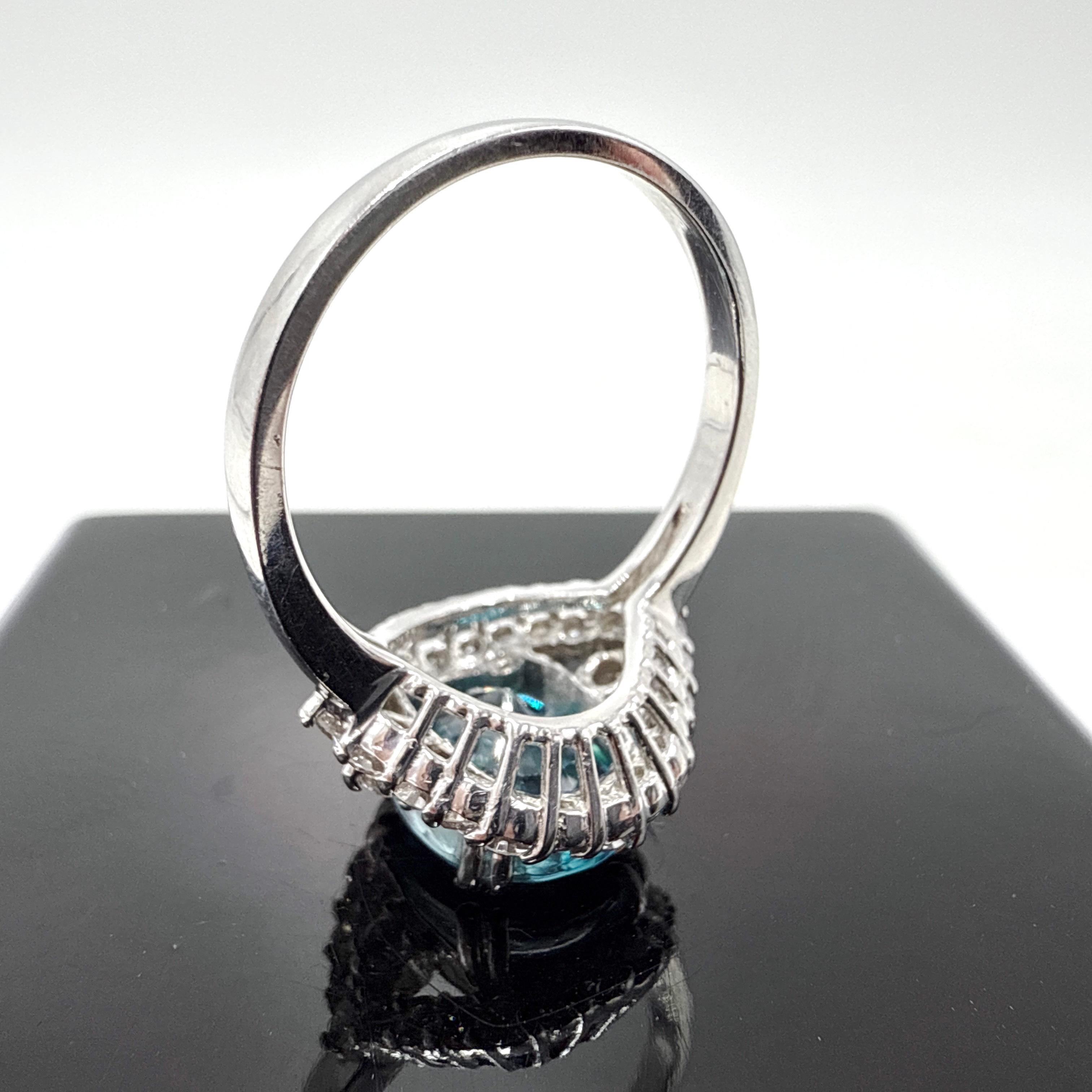 14K White Gold Blue Zircon and Natural Diamond Ring – 6.17TCW For Sale 2