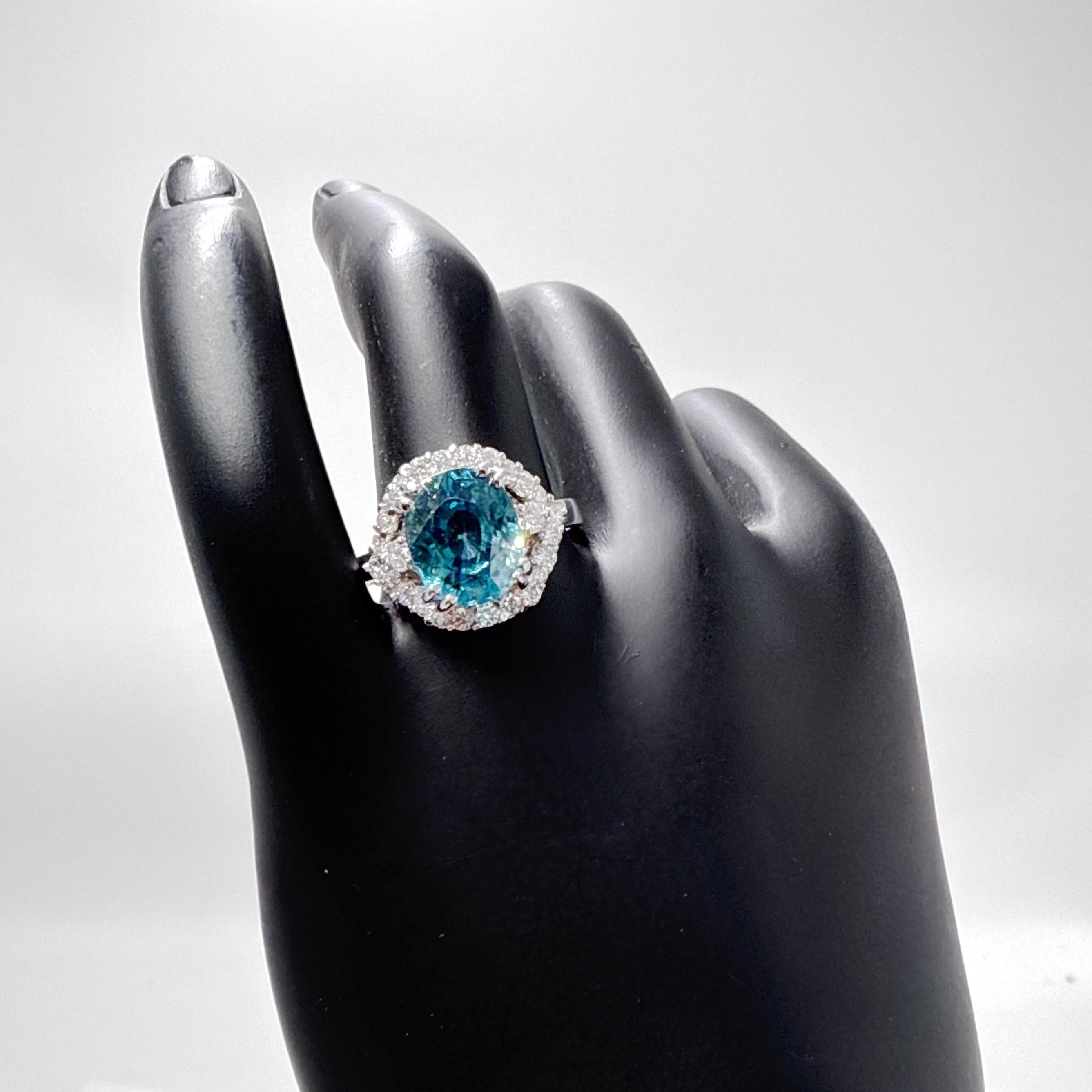 14K White Gold Blue Zircon and Natural Diamond Ring – 6.17TCW For Sale 3