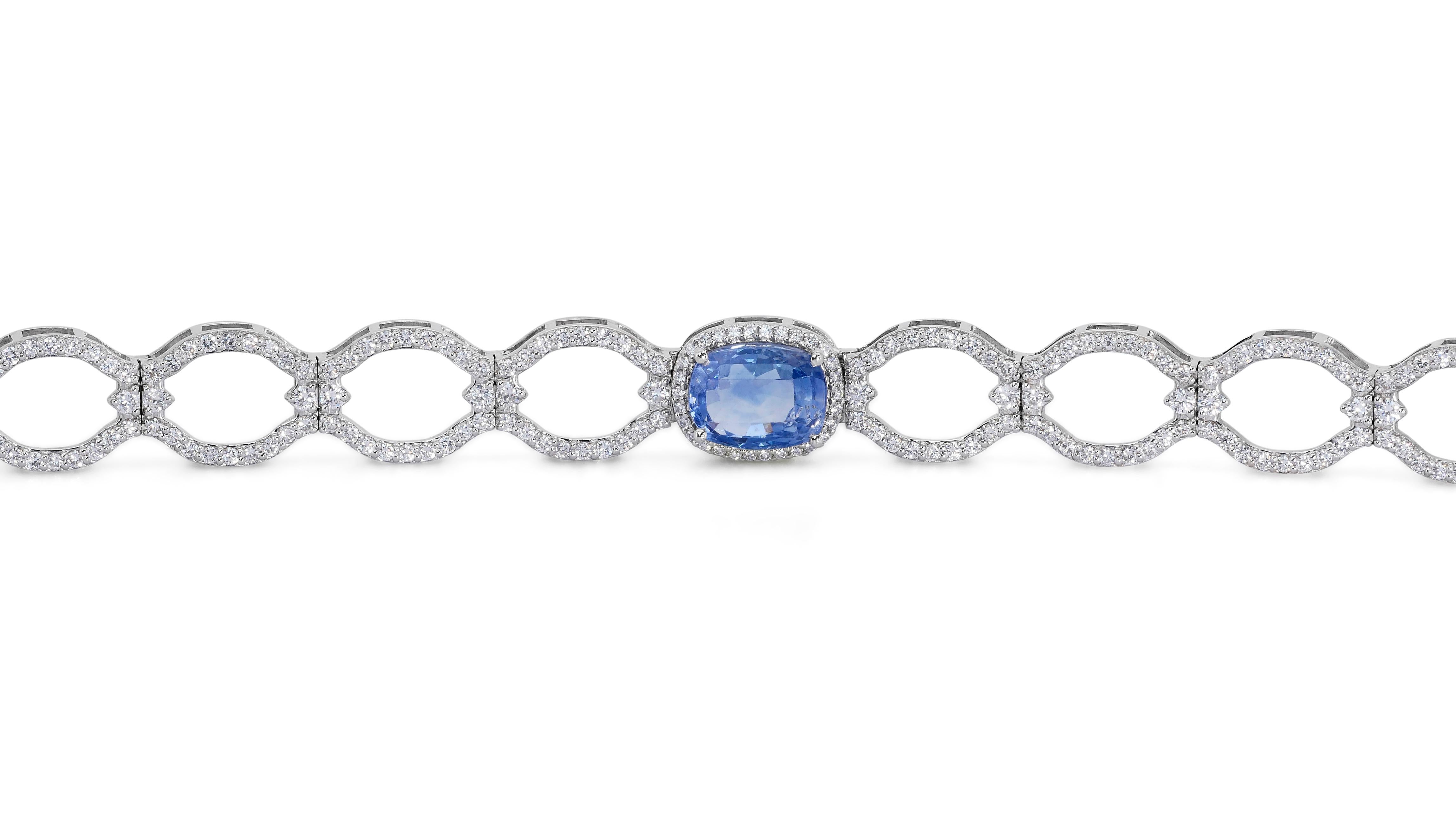 14k White Gold Bracelet w/ 9.72ct Natural Sapphire and Natural Diamonds GIA Cert In New Condition For Sale In רמת גן, IL