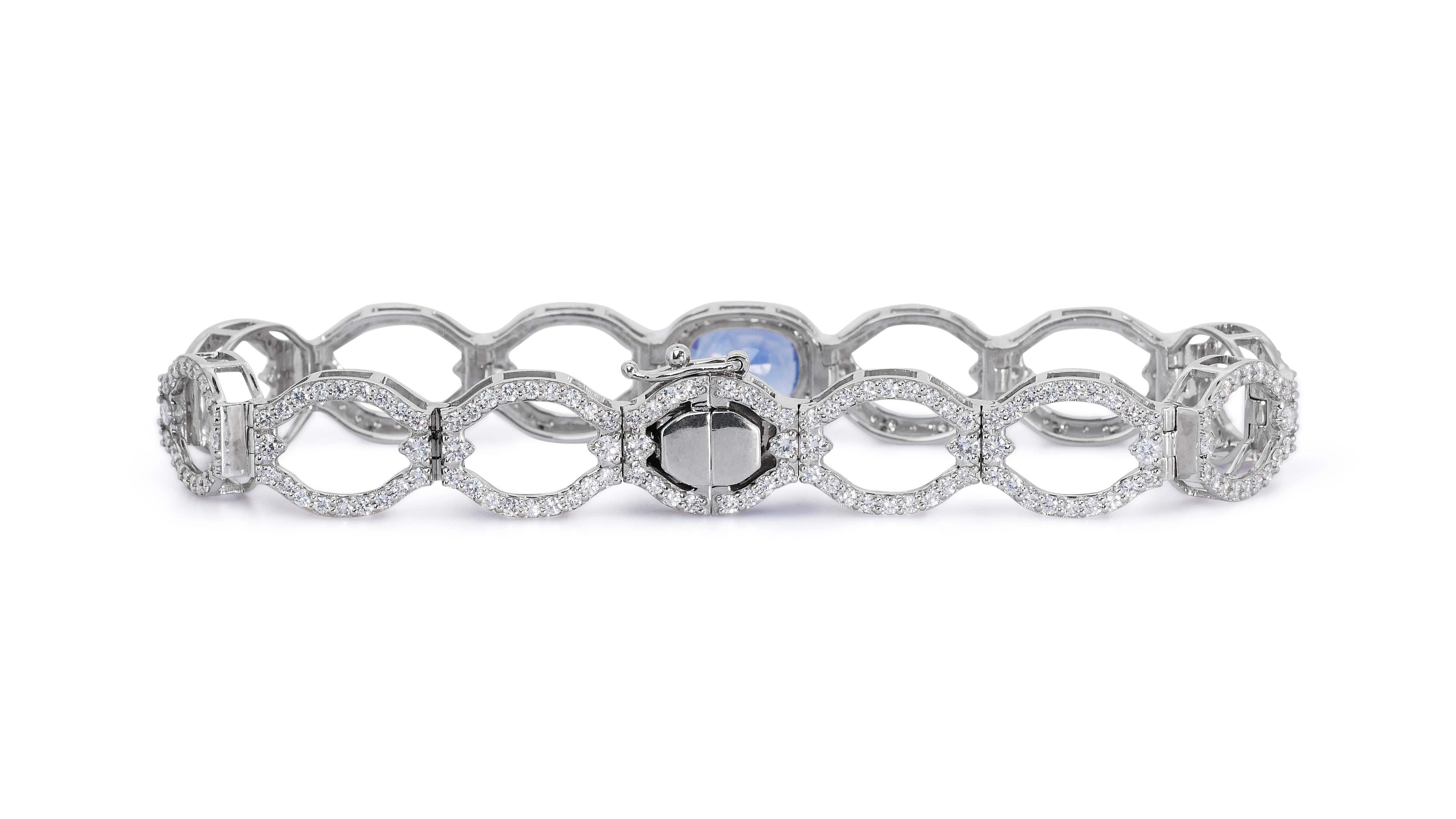 Women's 14k White Gold Bracelet w/ 9.72ct Natural Sapphire and Natural Diamonds GIA Cert For Sale