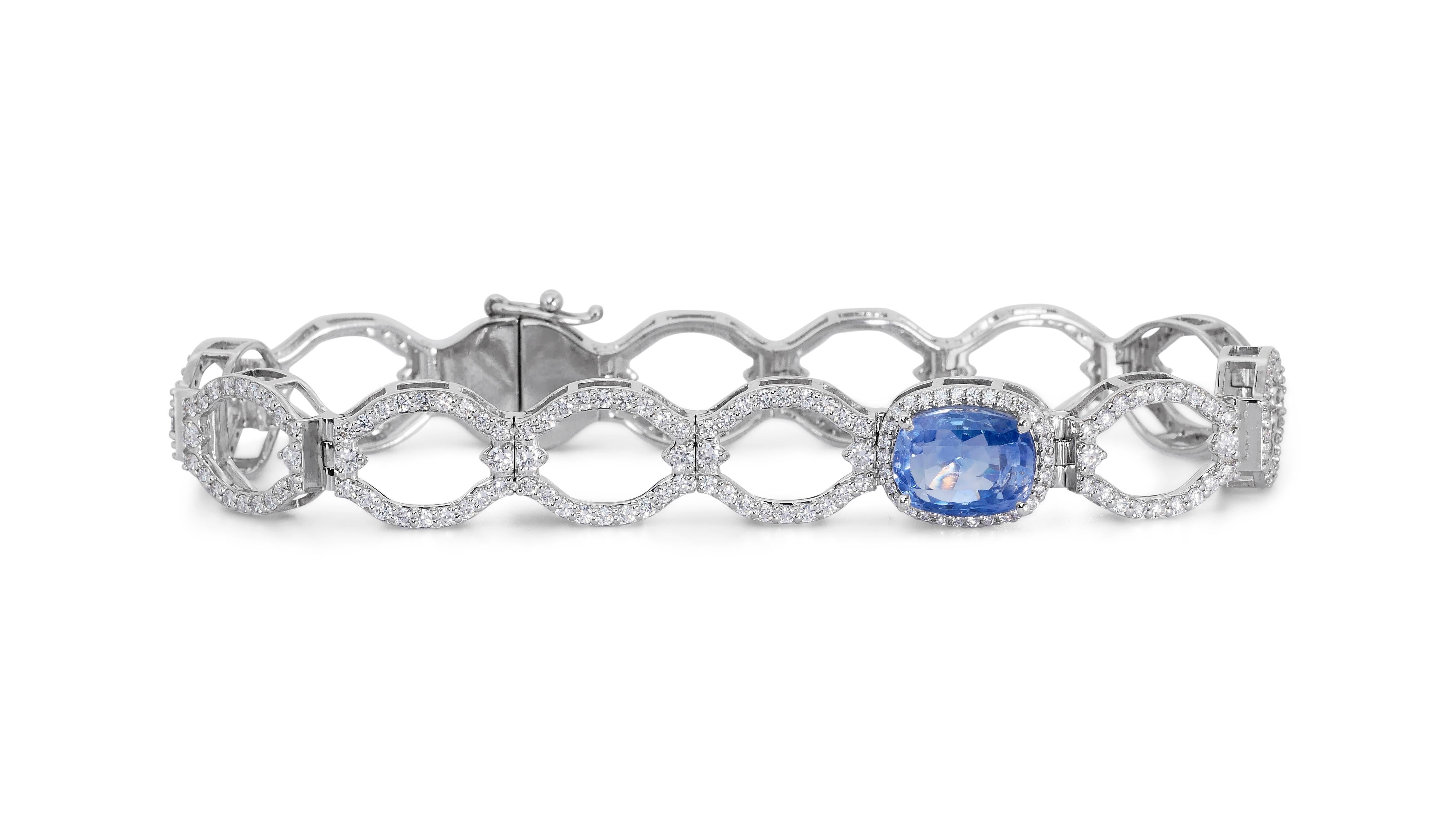 14k White Gold Bracelet w/ 9.72ct Natural Sapphire and Natural Diamonds GIA Cert For Sale 2