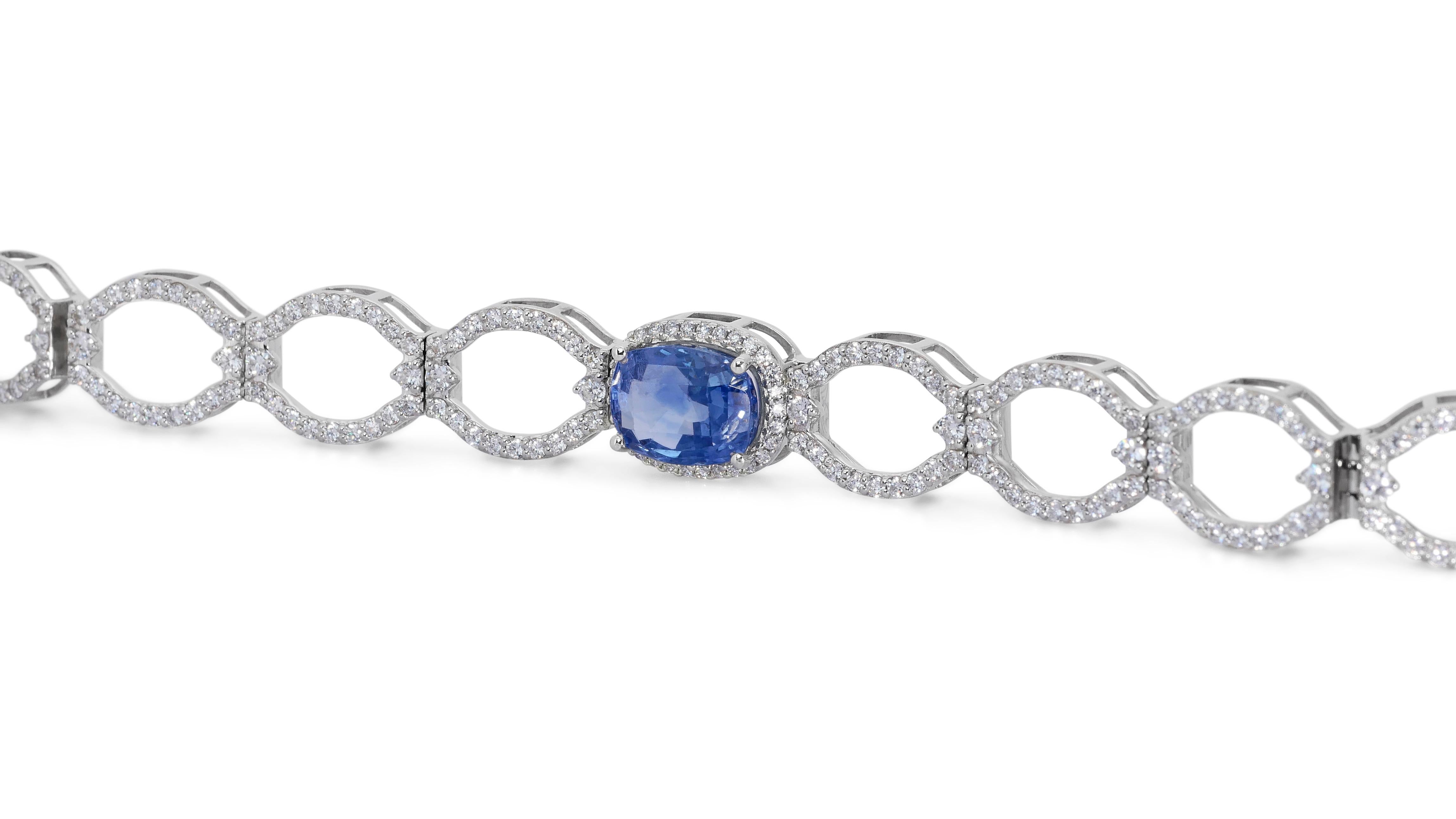 14k White Gold Bracelet w/ 9.72ct Natural Sapphire and Natural Diamonds GIA Cert For Sale 3