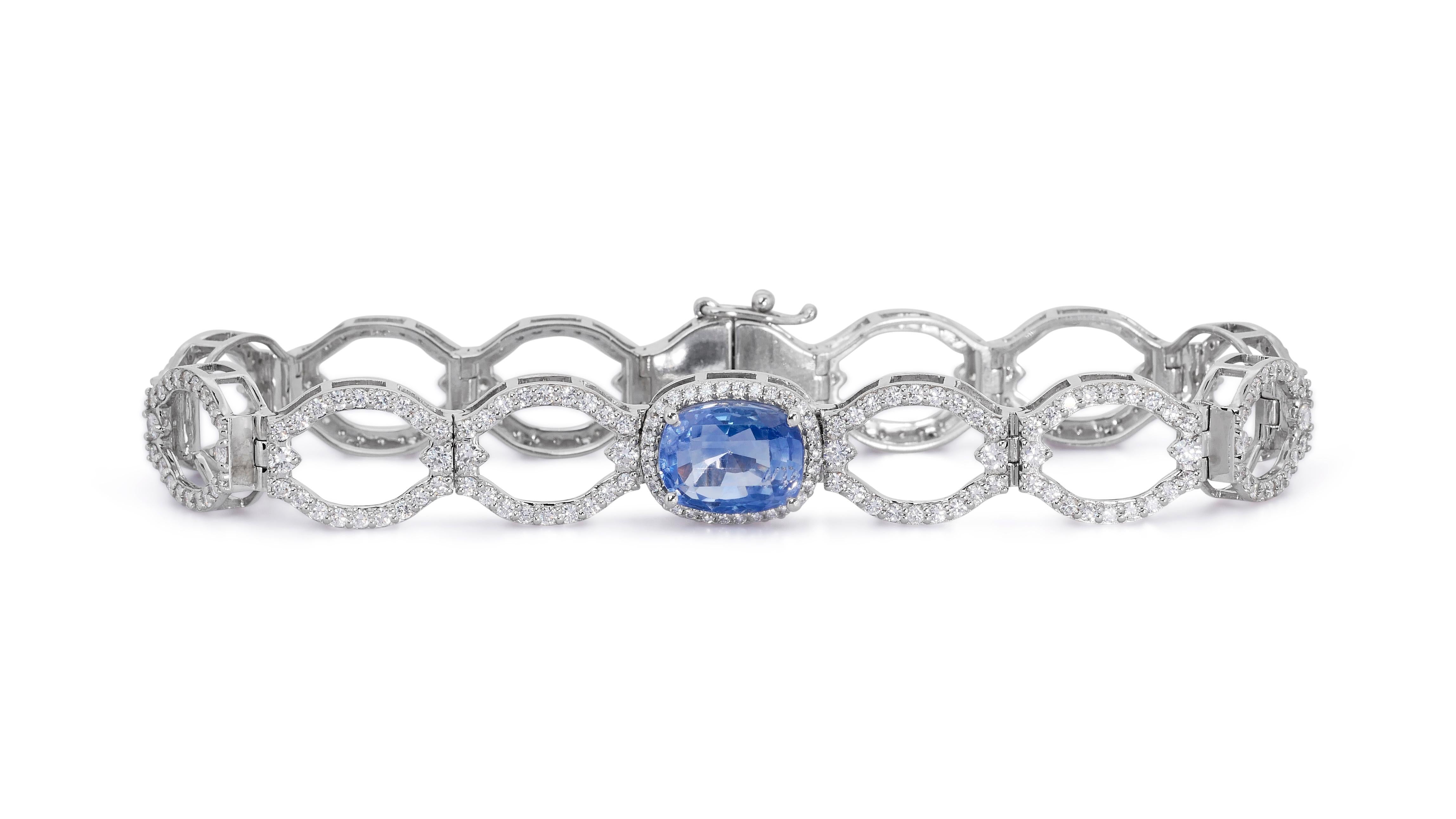14k White Gold Bracelet w/ 9.72ct Natural Sapphire and Natural Diamonds GIA Cert For Sale 4