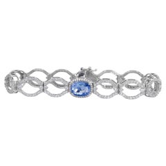 14k White Gold Bracelet w/ 9.72ct Natural Sapphire and Natural Diamonds GIA Cert