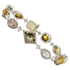 14k White Gold Bracelet with 9.15 carats of Natural multi Fancy color Diamonds 